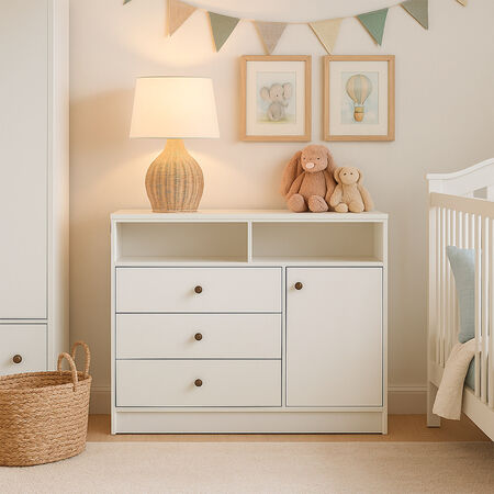 C&oacute;moda 3 Cajones 1 Puerta Kids Blanco