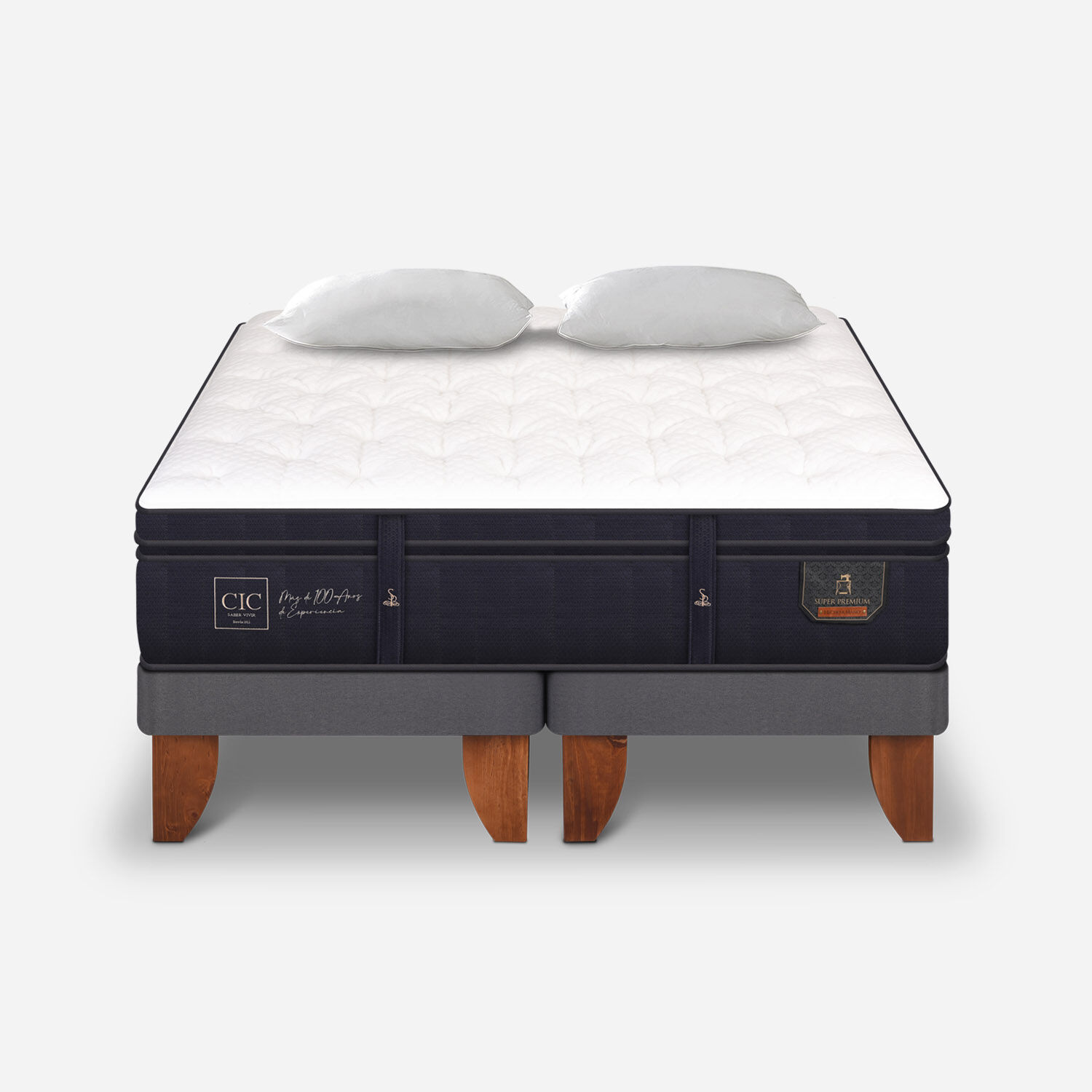 Cama Europea 2 Plazas Super Premium Base Dividida + Almohadas Viscoel&aacute;sticas