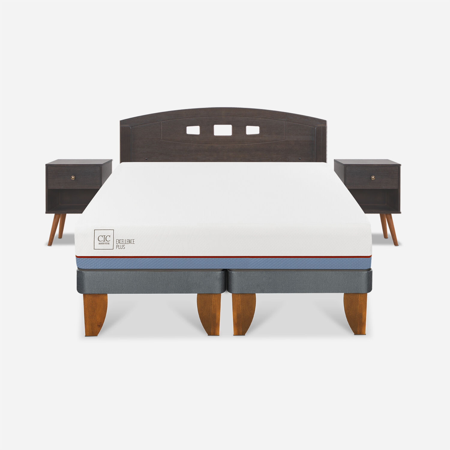 Cama Europea 2 Plazas Excellence Plus Base Dividida + Set Gales Gris