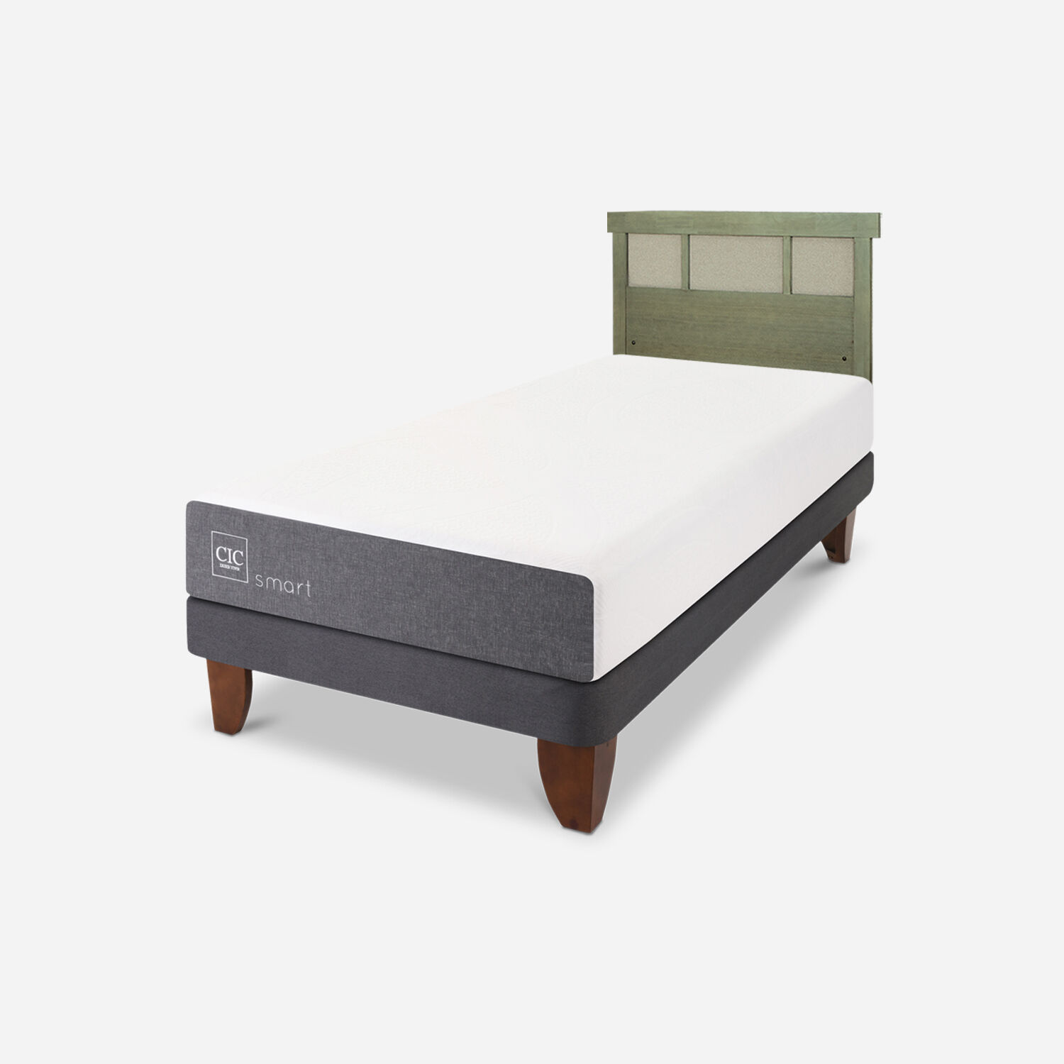 Cama Europea 1 Plaza Smart + Respaldo Dubl&iacute;n Olivo