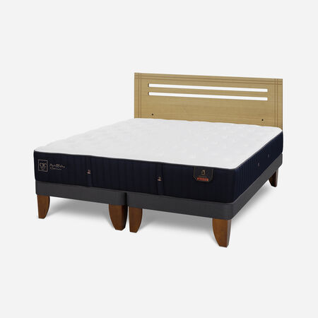 Cama Europea 2 Plazas Premium Base Dividida + Respaldo Múnich Mostaza