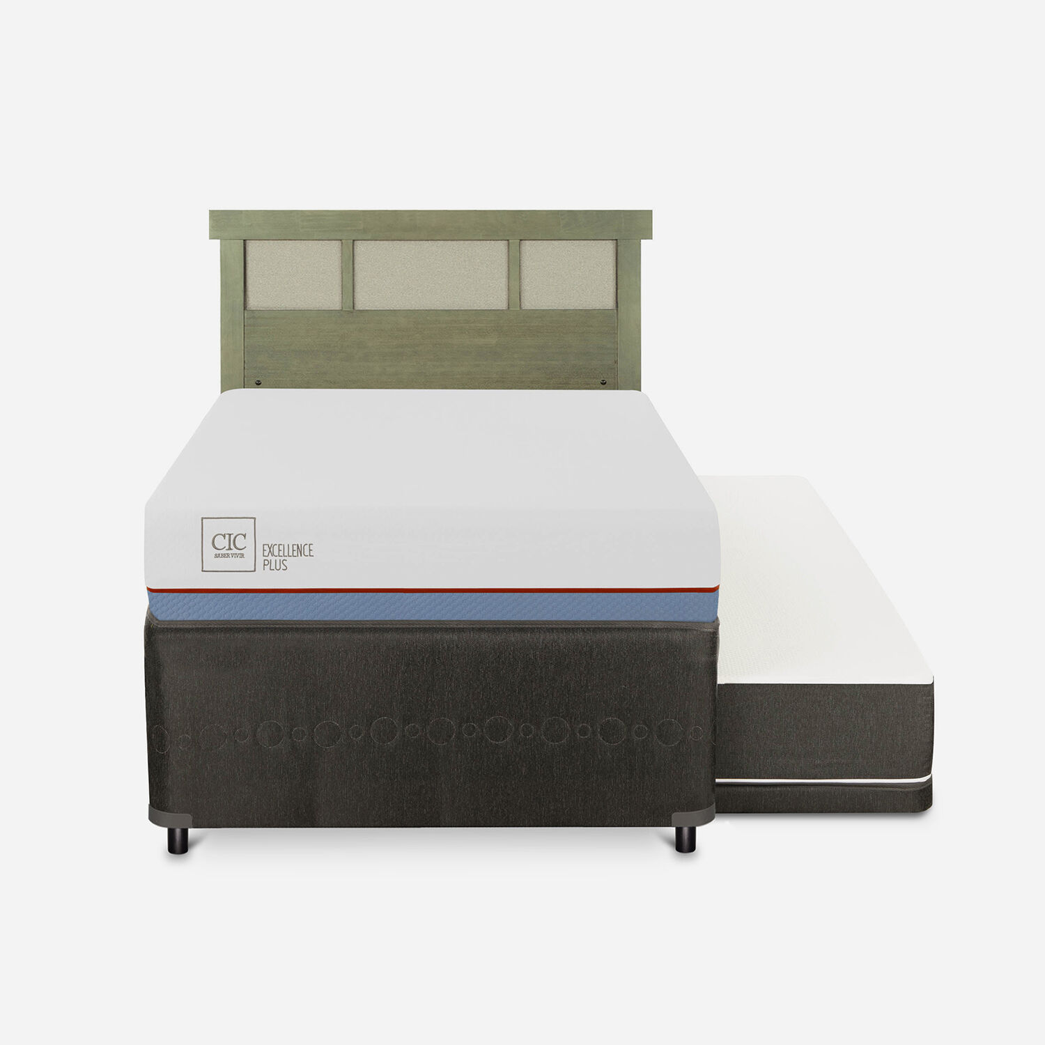 Cama Nido Div&aacute;n Excellence Plus + Respaldo Dubl&iacute;n Olivo