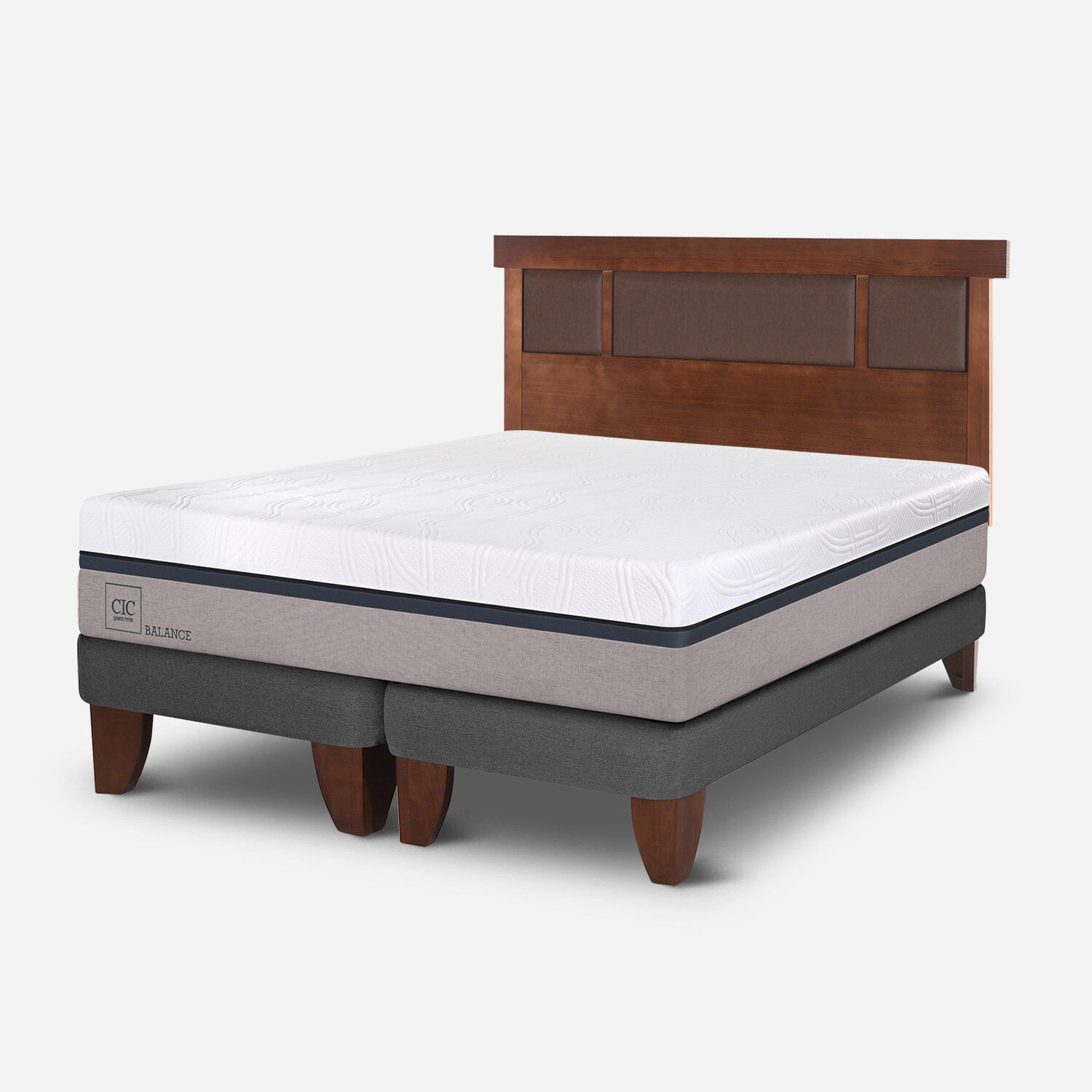 Cama Europea 2 Plazas Balance Base Dividida + Respaldo Dubl&iacute;n Caramel