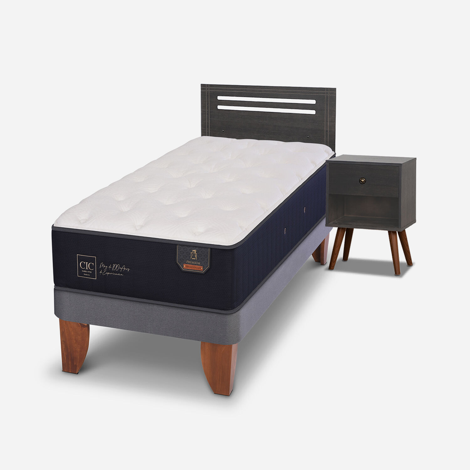 Cama Europea 1,5 Plazas Premium + Set M&uacute;nich Gris