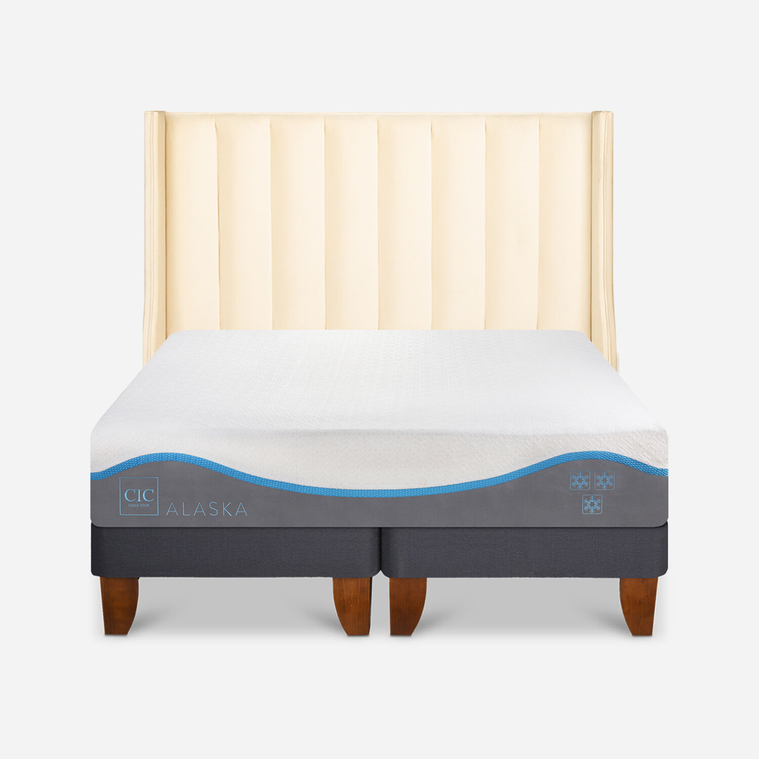 Cama Europea 2 Plazas Alaska Base Dividida + Respaldo Panaro