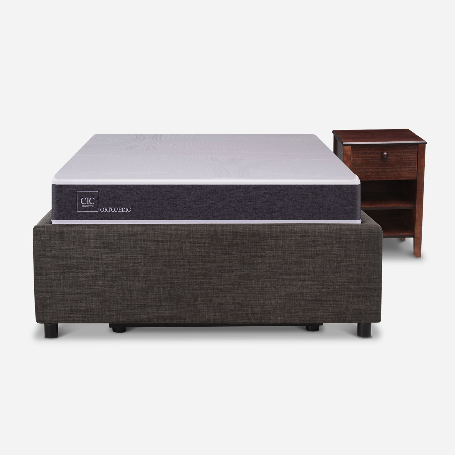 Cama Space Box 1.5 Plazas Ortopedic + Velador New Torino Choc