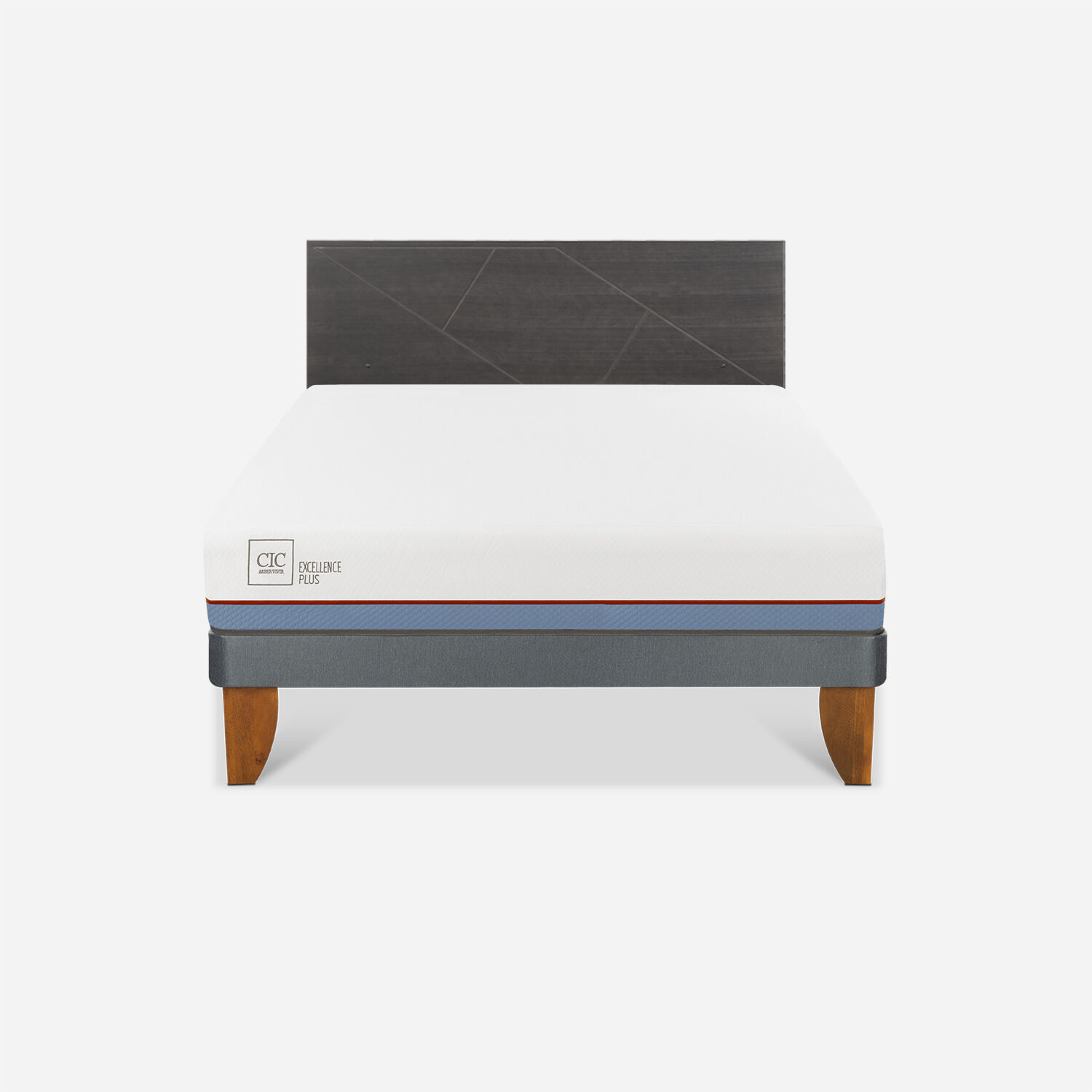 Cama Europea 2 Plazas Excellence Base Normal + Respaldo Villarrica Gris