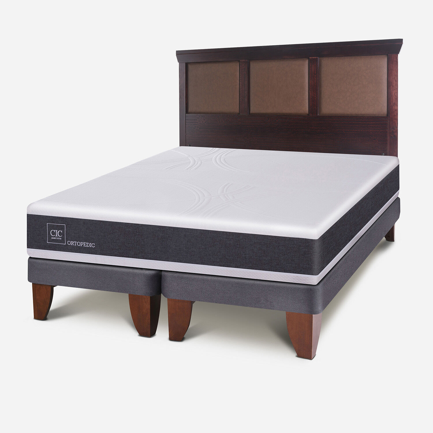 Cama Europea 2 Plazas Base Dividida Ortopedic + Respaldo Torino Chocolate