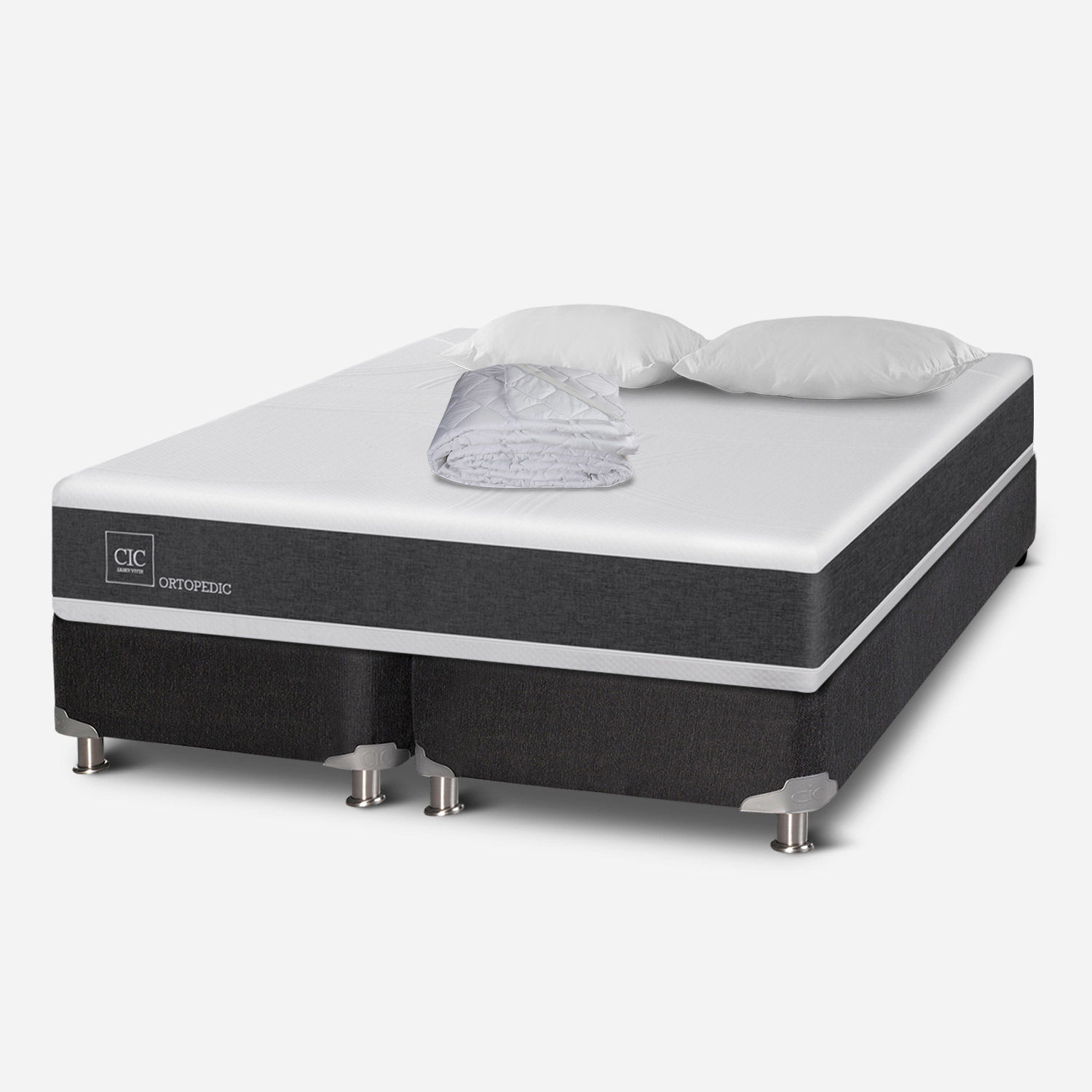 Box Spring 2 Plazas Ortopedic Base Dividida 5 Zonas + Almohadas + Cubrecolch&oacute;n