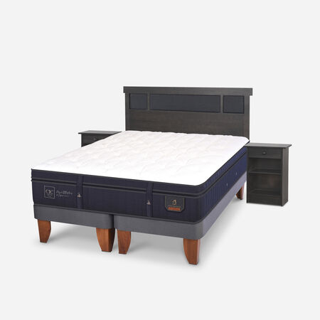 Cama Europea 2 Plazas Super Premium Base Dividida + Set Dubl&iacute;n Gris
