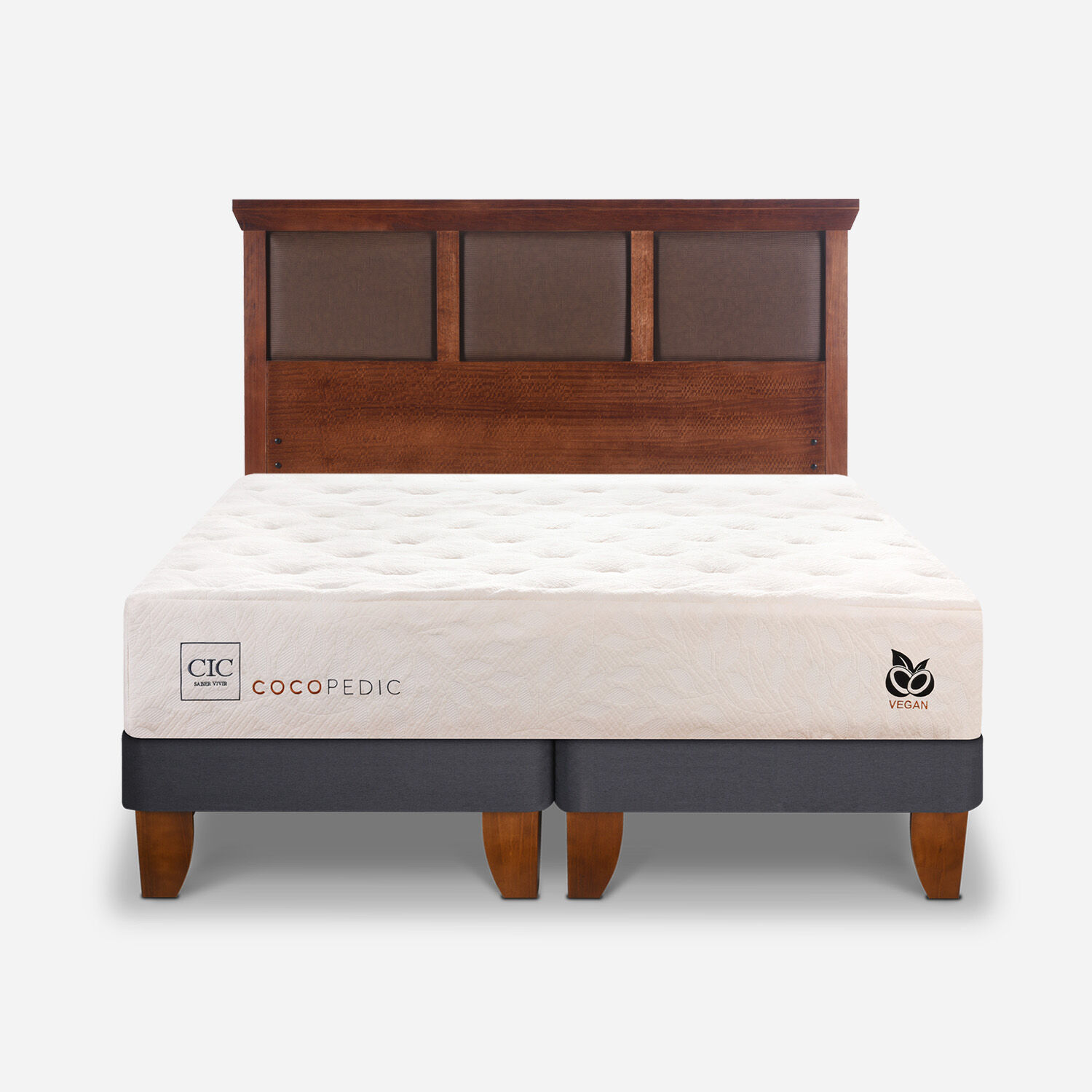 Cama Europea 2 Plazas Cocopedic Base Dividida + Respaldo Torino Caramel