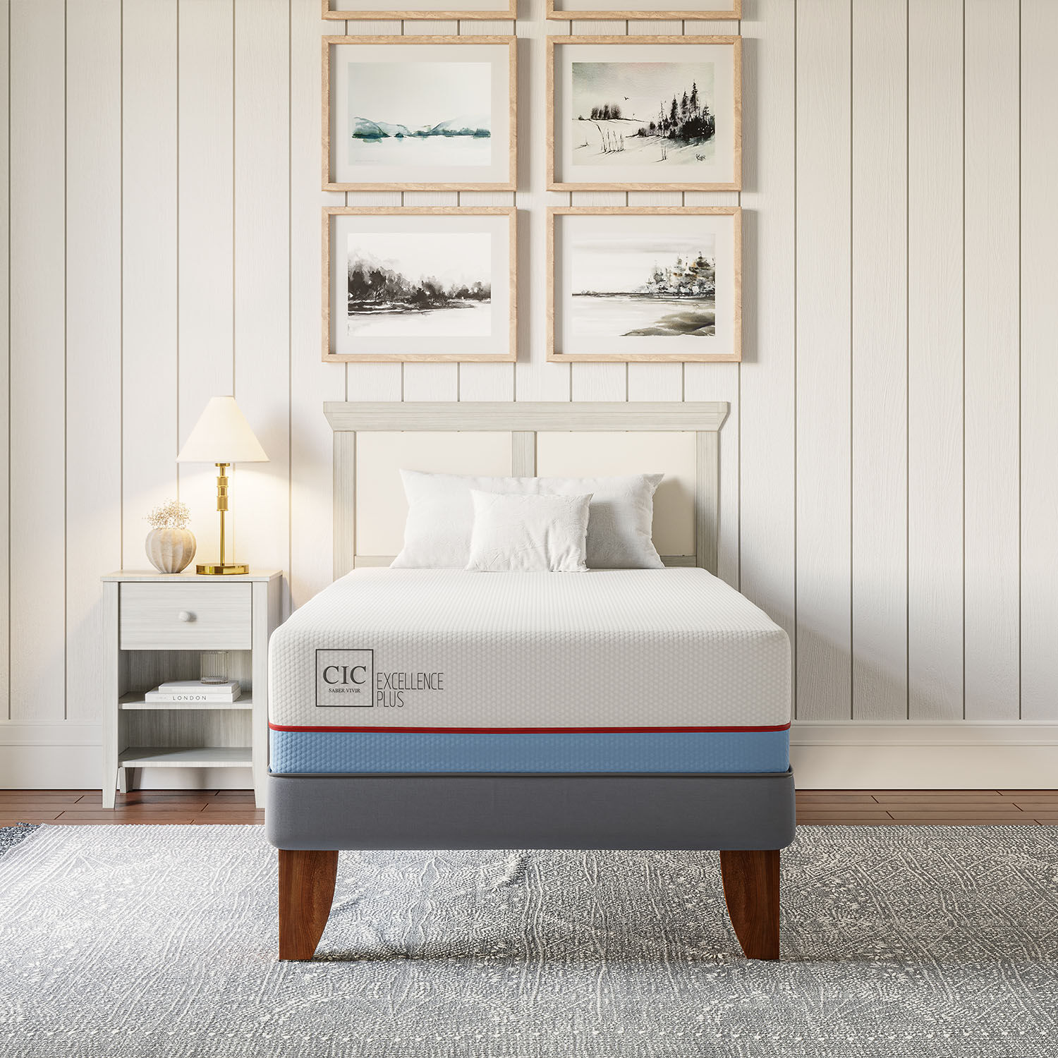 Cama Europea 1,5 Plazas Excellence Plus + Respaldo M&uacute;nich Negro