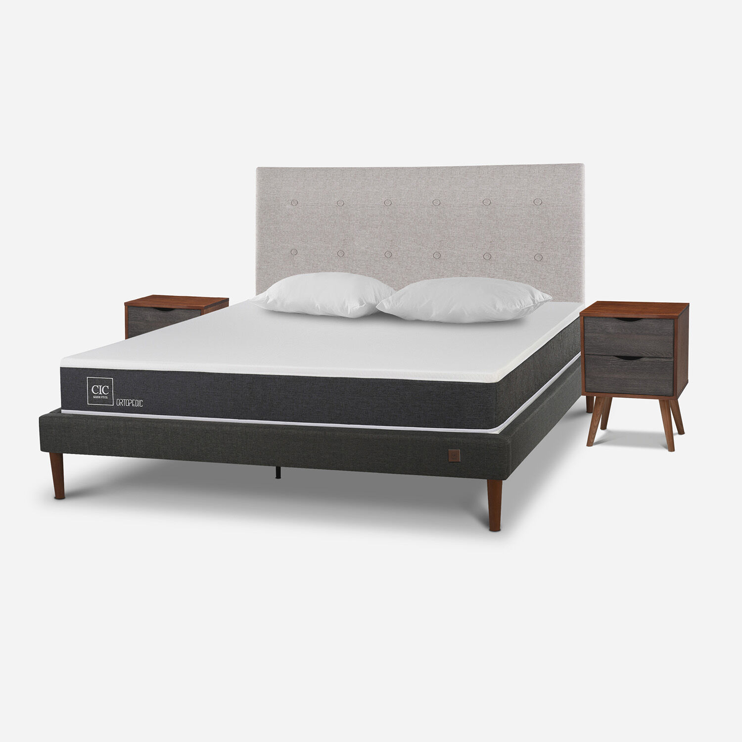 Cama Europea Curve 2 Plazas Ortopedic + Set Tigris + Almohadas Viscoelástica