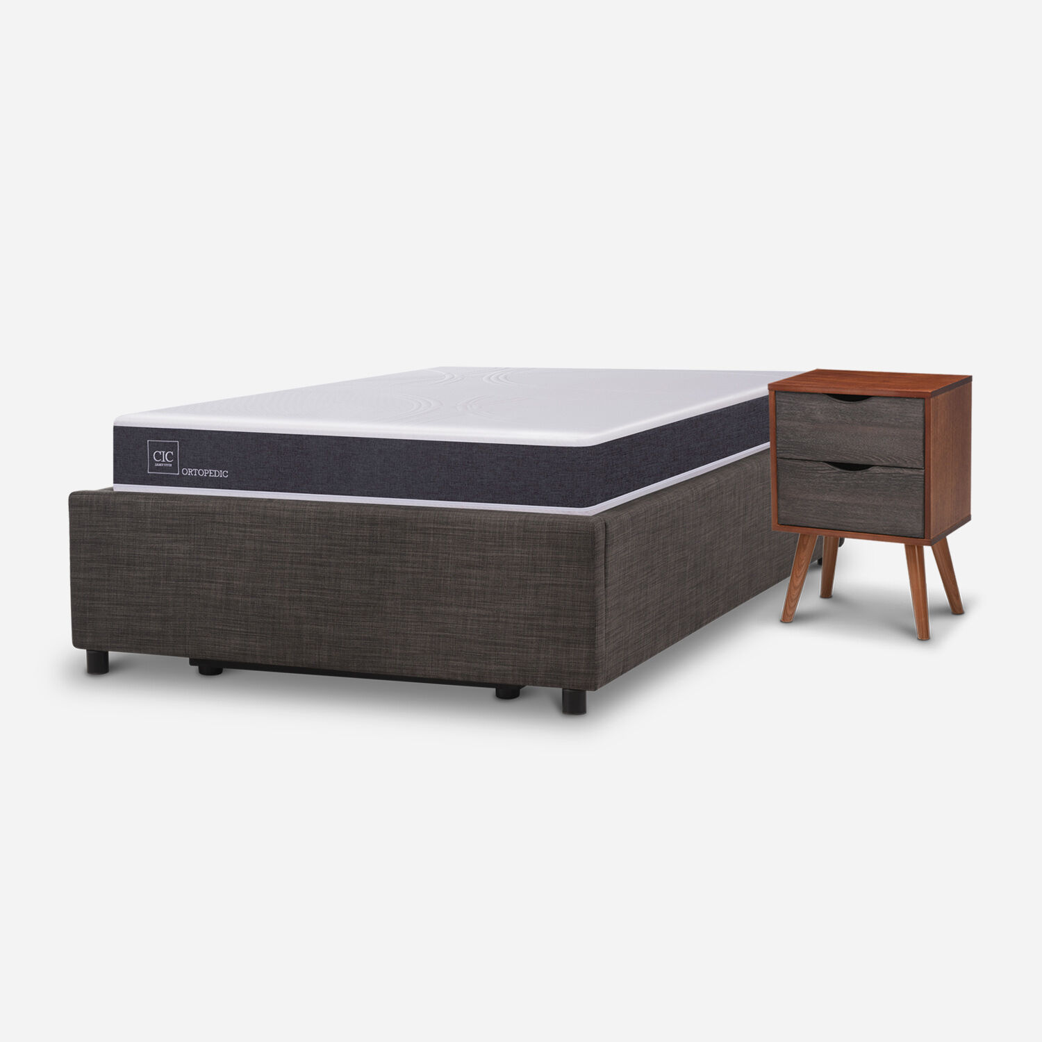 Cama Space Box 1,5 Plazas Ortopedic + Velador N&iacute;ger