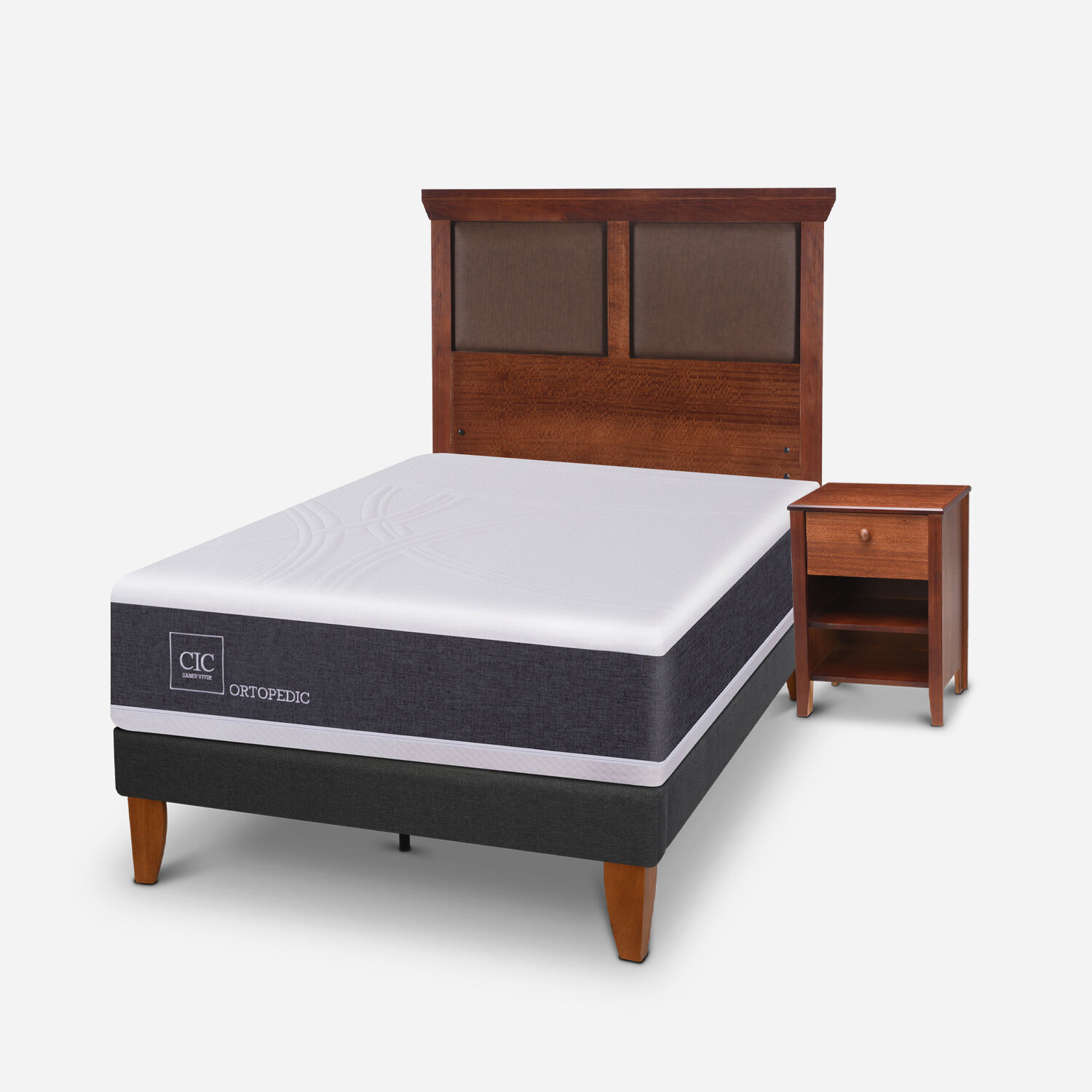 Cama Europea Curve 1,5 Plazas Ortopedic + Set Torino Caramel