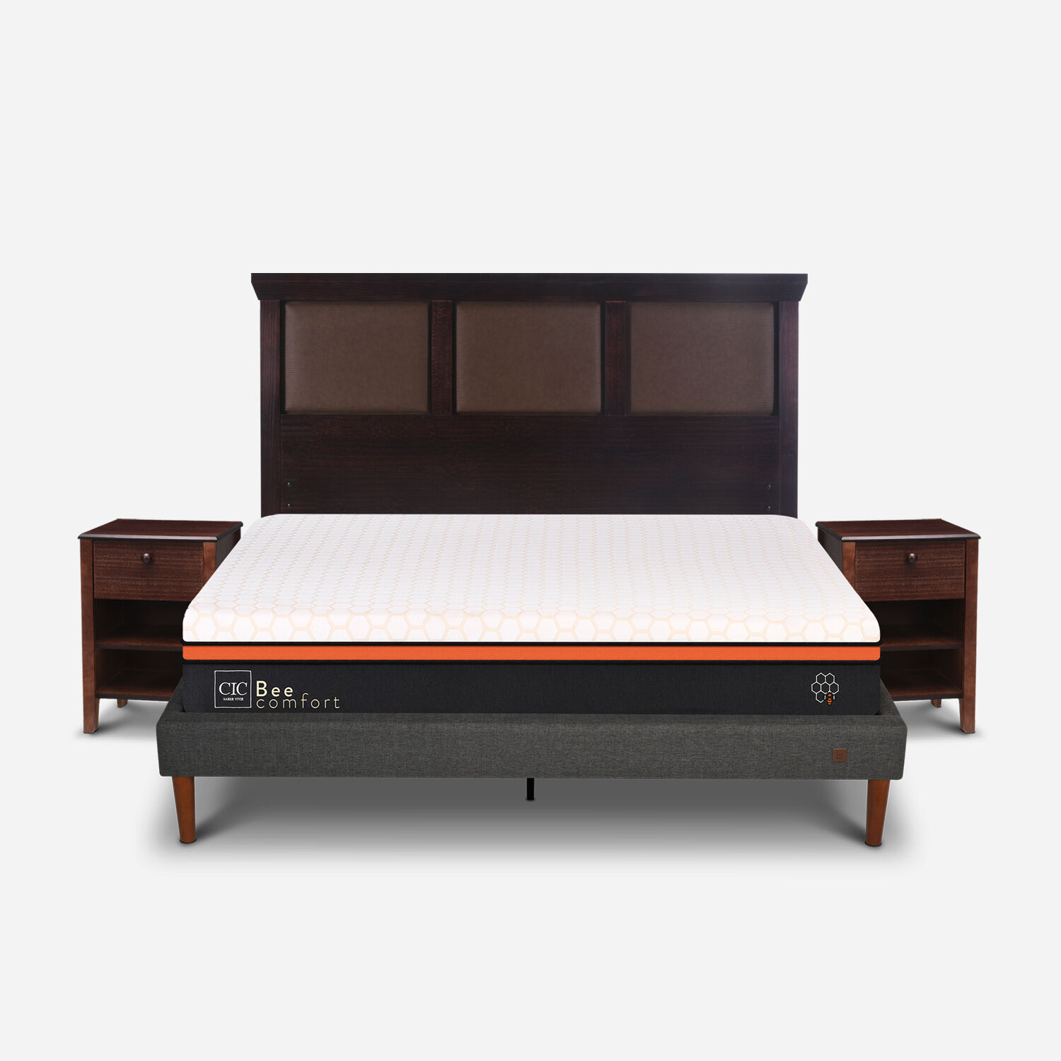 Cama Europea Curve 2 Plazas Bee Comfort + Set Miro