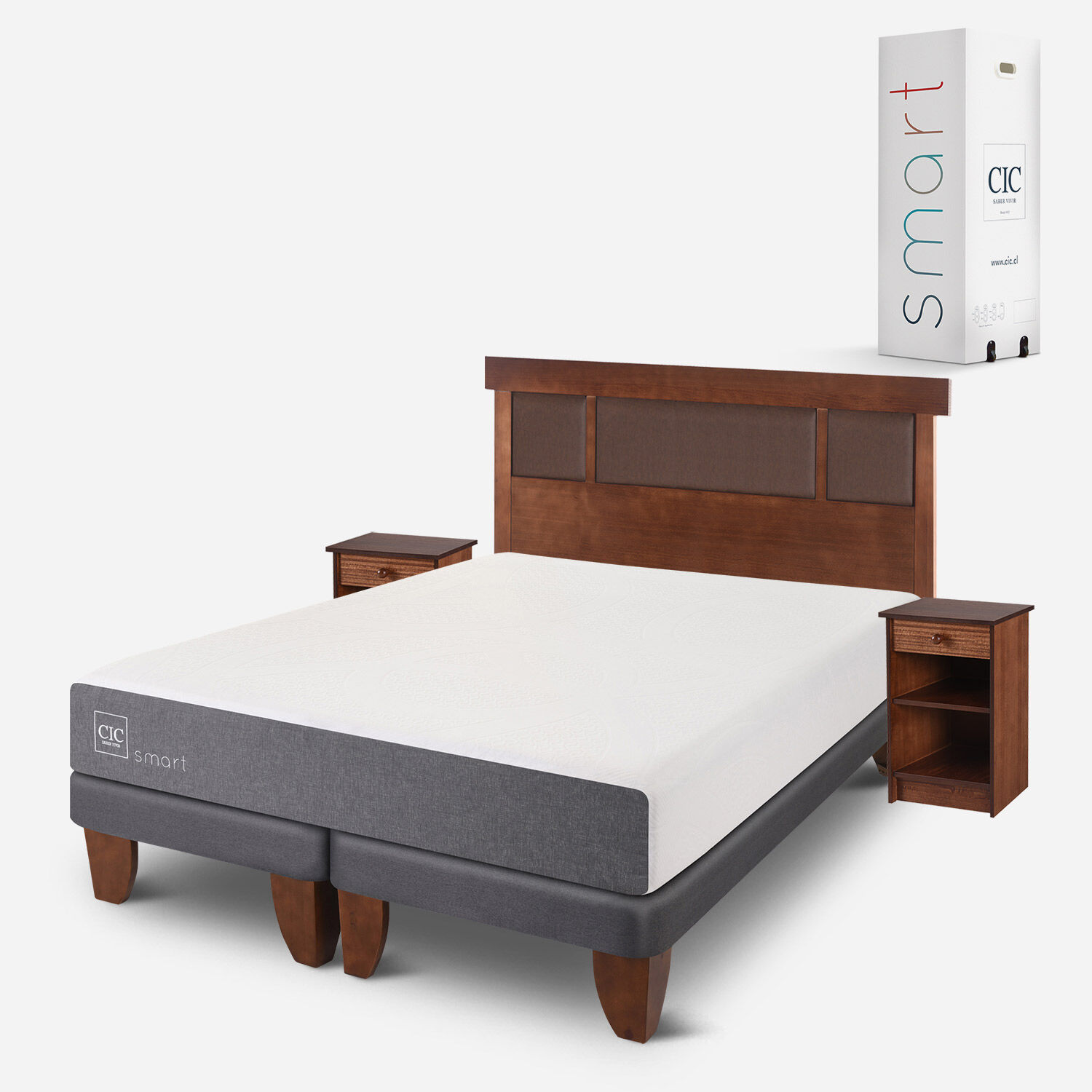 Cama Europea 2 Plazas Smart Base Dividida + Set Dubl&iacute;n Caramel