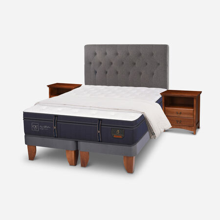Cama Europea 2 Plazas Grand Premium Base Dividida + Set Kavery + Plum&oacute;n 15% Pluma de Ganso