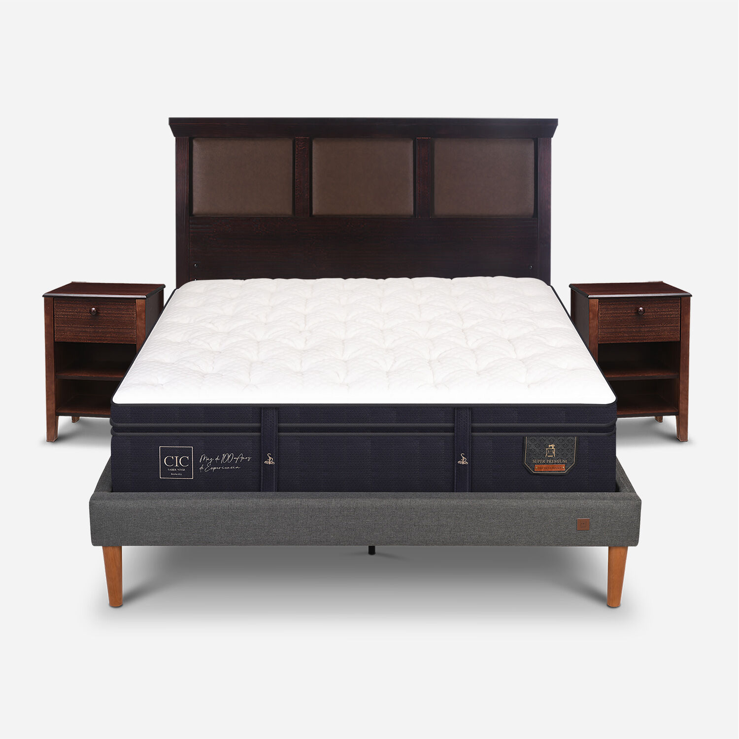 Cama Europea Curve 2 Plazas Super Premium + Set Torino Chocolate