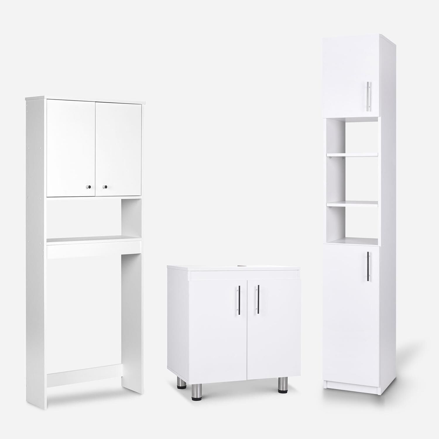 Set de Ba&ntilde;o Estante 2 Puertas 1 Repisa + Vanitorio + Estante Organizador Blanco