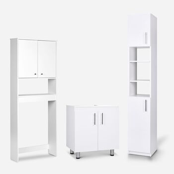 Set de Ba&ntilde;o Estante 2 Puertas 1 Repisa + Vanitorio + Estante Organizador Blanco