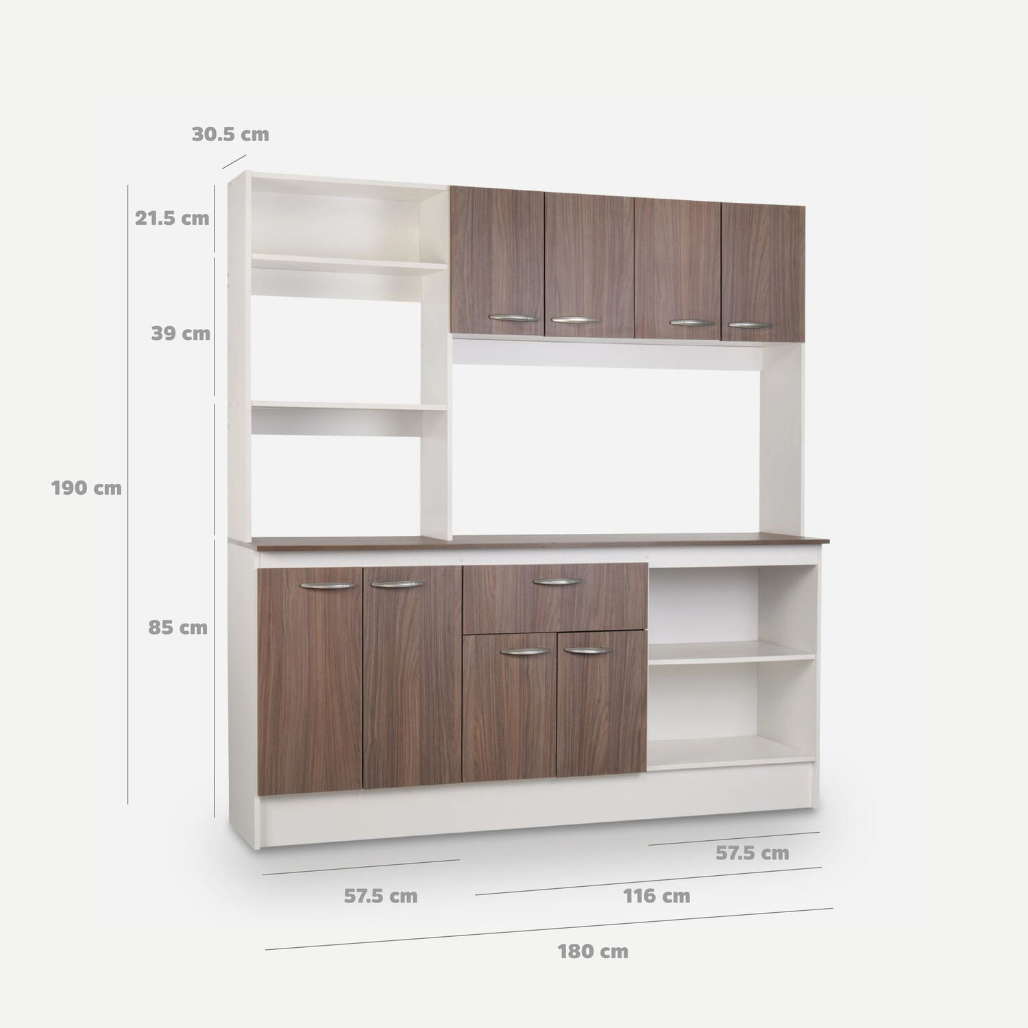 Mueble de Cocina 8 Puertas 1 Cajón Julieta 180x190x45 Cm