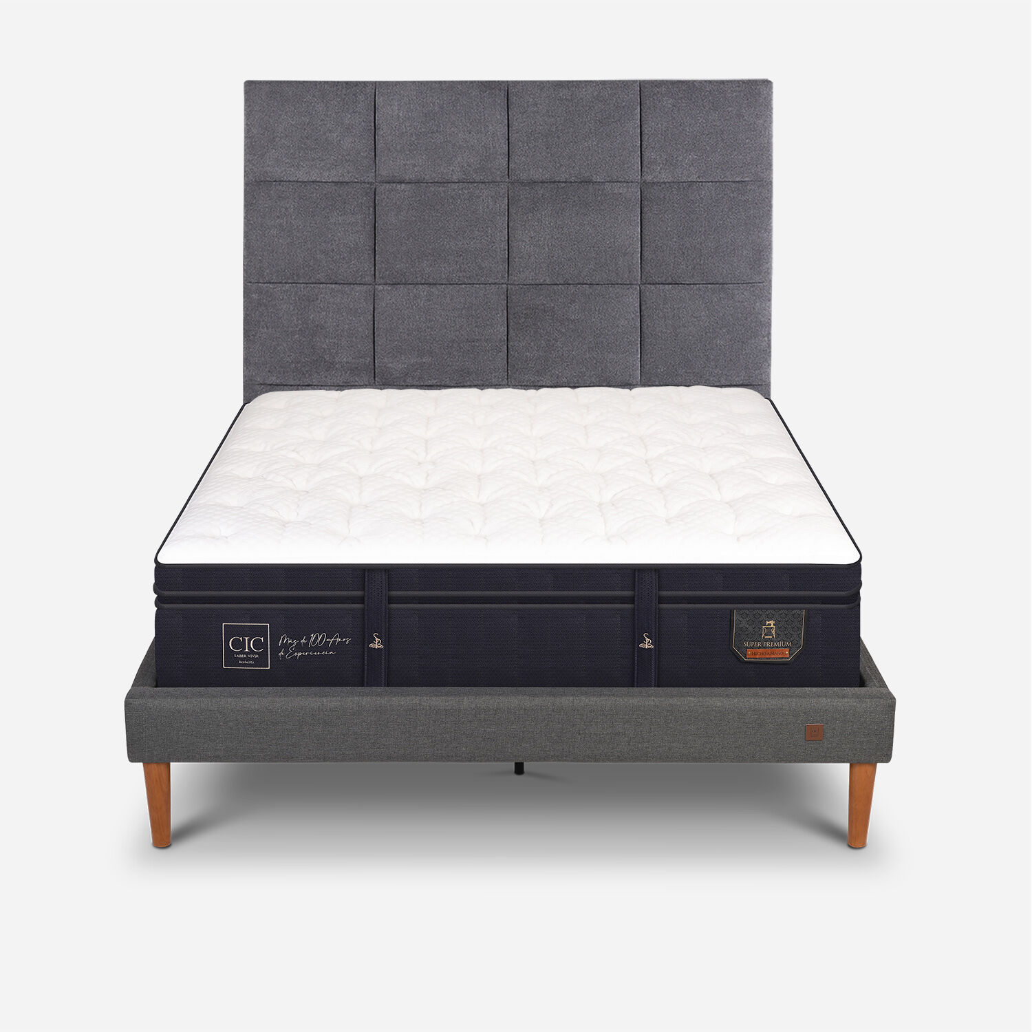 Cama Europea Curve 2 Plazas Super Premium + Respaldo T&aacute;mesis