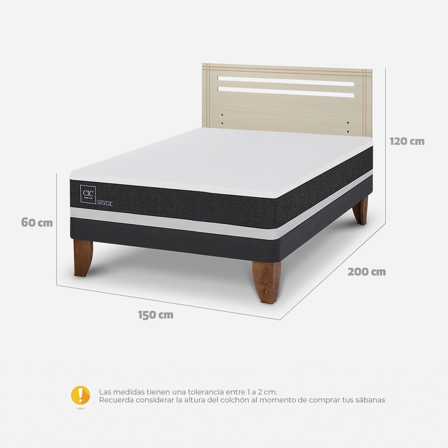 Cama Europea 2 Plazas Ortopedic Base Normal + Respaldo Múnich Alpino