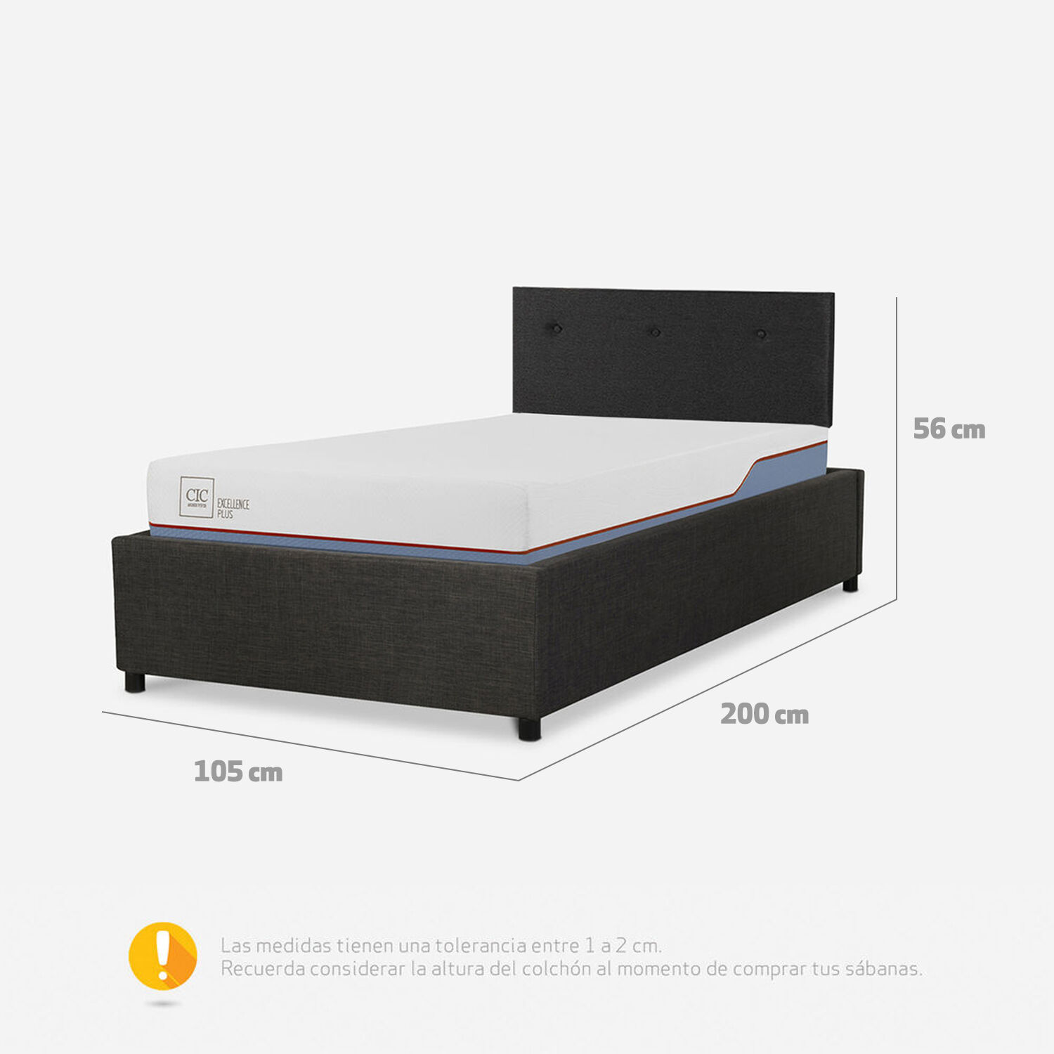 Cama Space Box Excellence Plus 1,5 P Respaldo Black
