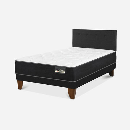 Cama Europea Belsogno 2 Plazas Plus Black con Base Normal y Respaldo Black