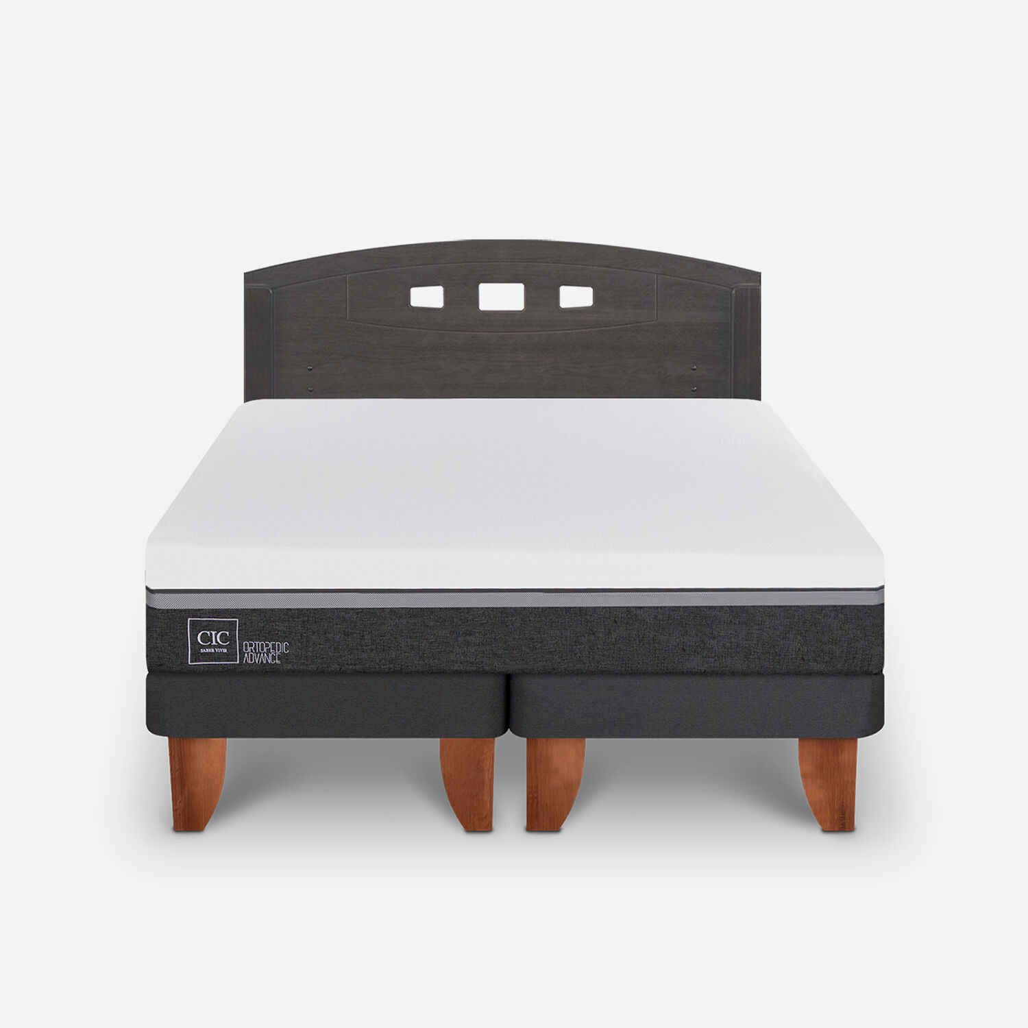 Cama Europea 2 Plazas Ortopedic Advance Base Dividida + Respaldo Gales Gris