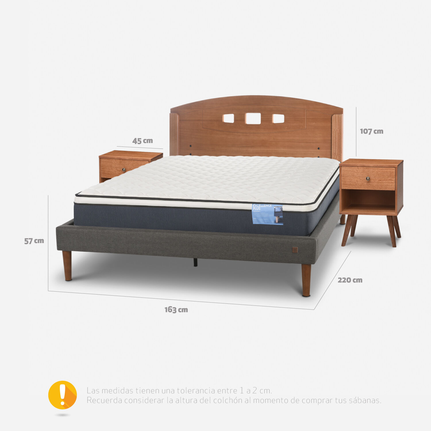 Cama Europea Curve 2 Plazas Excellence Plus + Set Gales Caramel