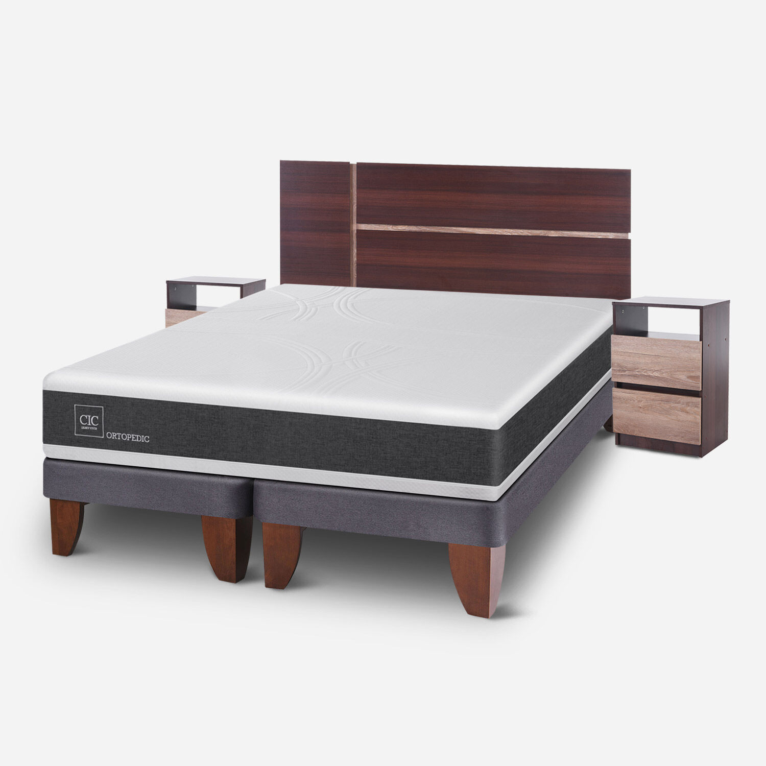 Cama Europea 2 Plazas Ortopedic Base Dividida + Set Enio