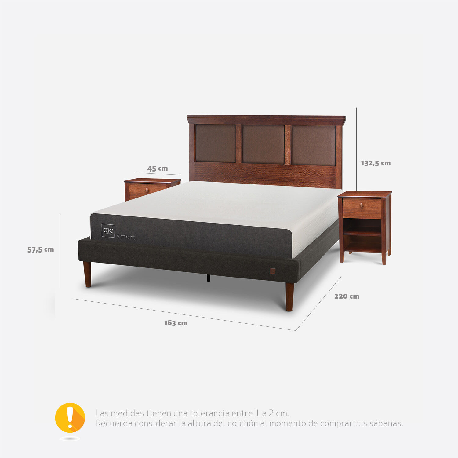Cama Europea Curve 2 Plazas Smart + Set Torino Caramel