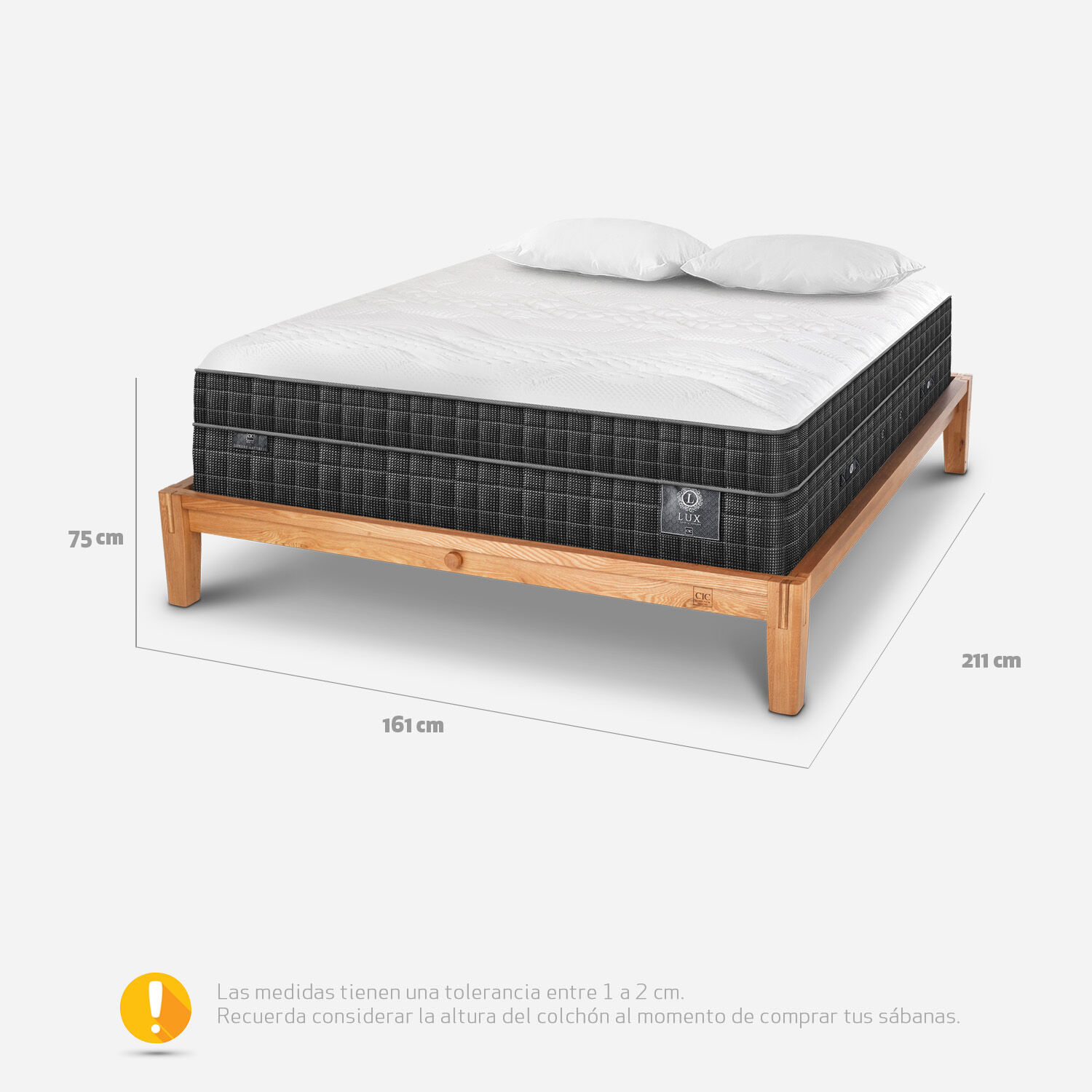 Cama Oak 2 Plazas Lux + Almohadas Viscoelásticas