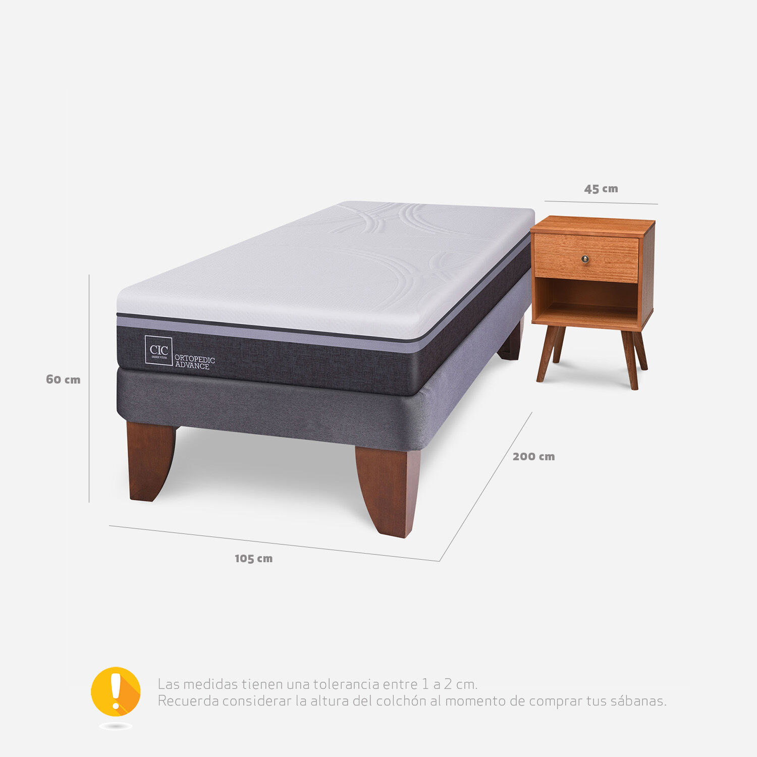 Cama Europea 1,5 Plazas Ortopedic Advance + Velador Gales Caramel