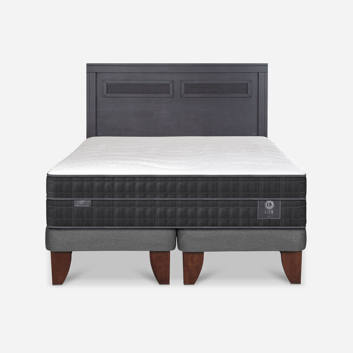 Cama Europea 2 Plazas Lux Base Dividida + Respaldo Mil&aacute;n Negro