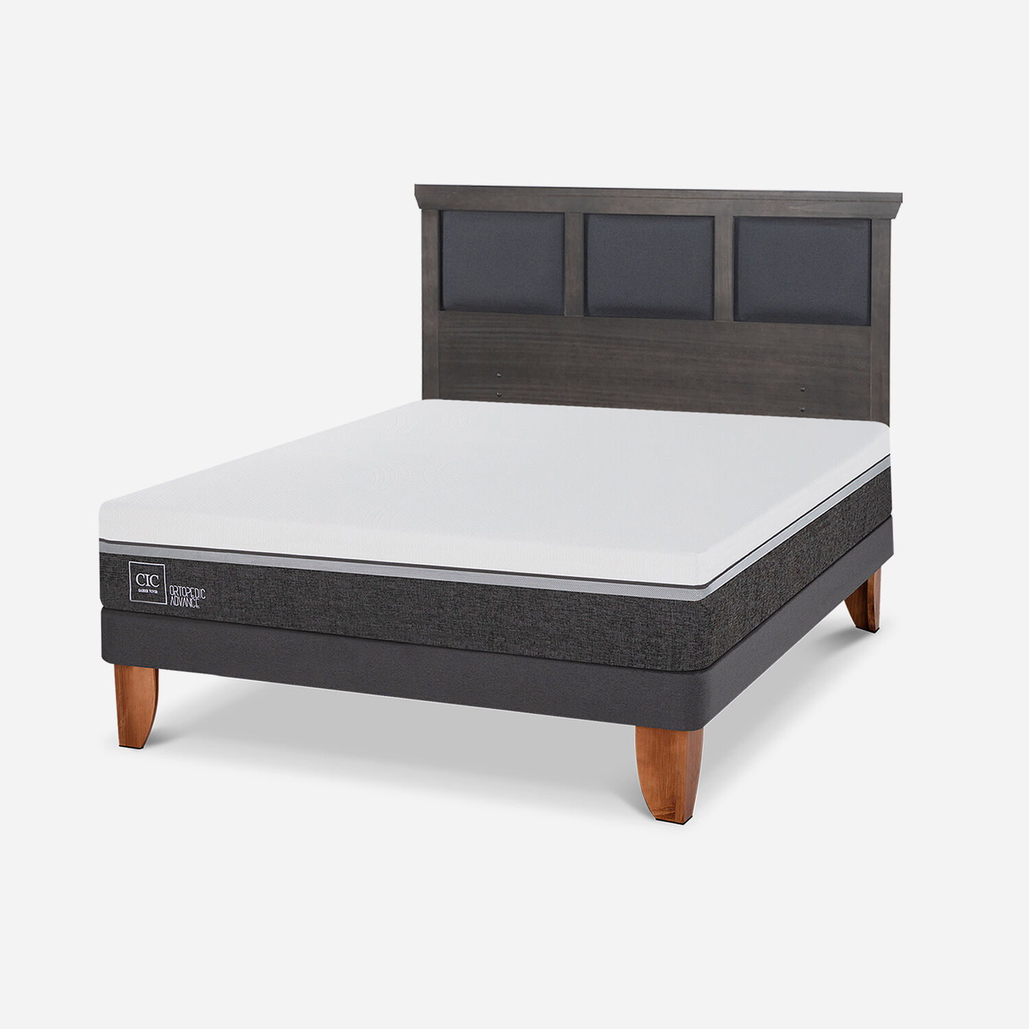 Cama Europea 2 Plazas Ortopedic Advance + Respaldo Torino Gris