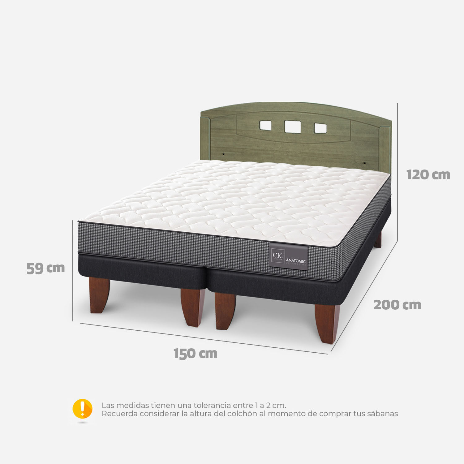 Cama Europea 2 Plazas Anatomic Base Dividida + Respaldo Gales Olivo