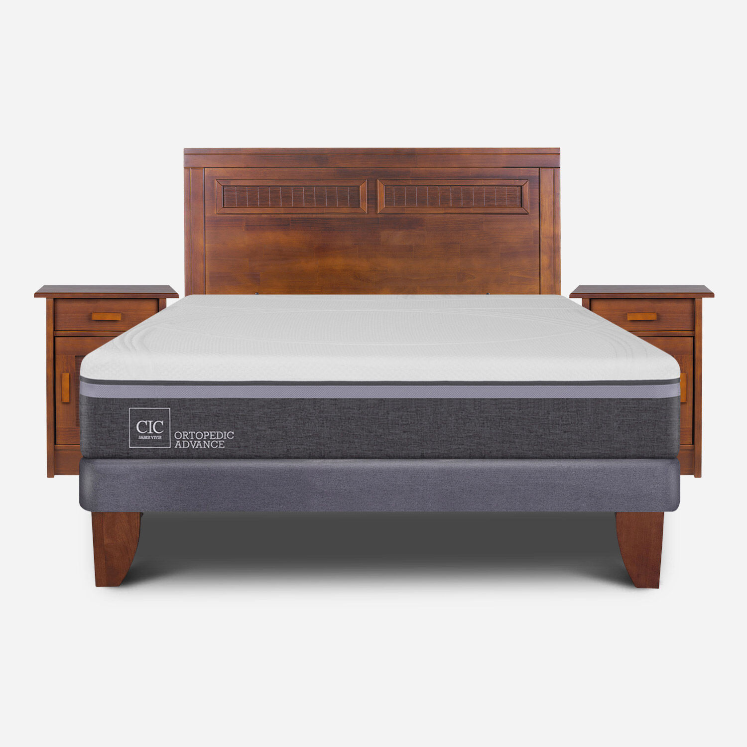 Cama Europea 2 Plazas Ortopedic Advance Base Normal + Set Milán Caramel