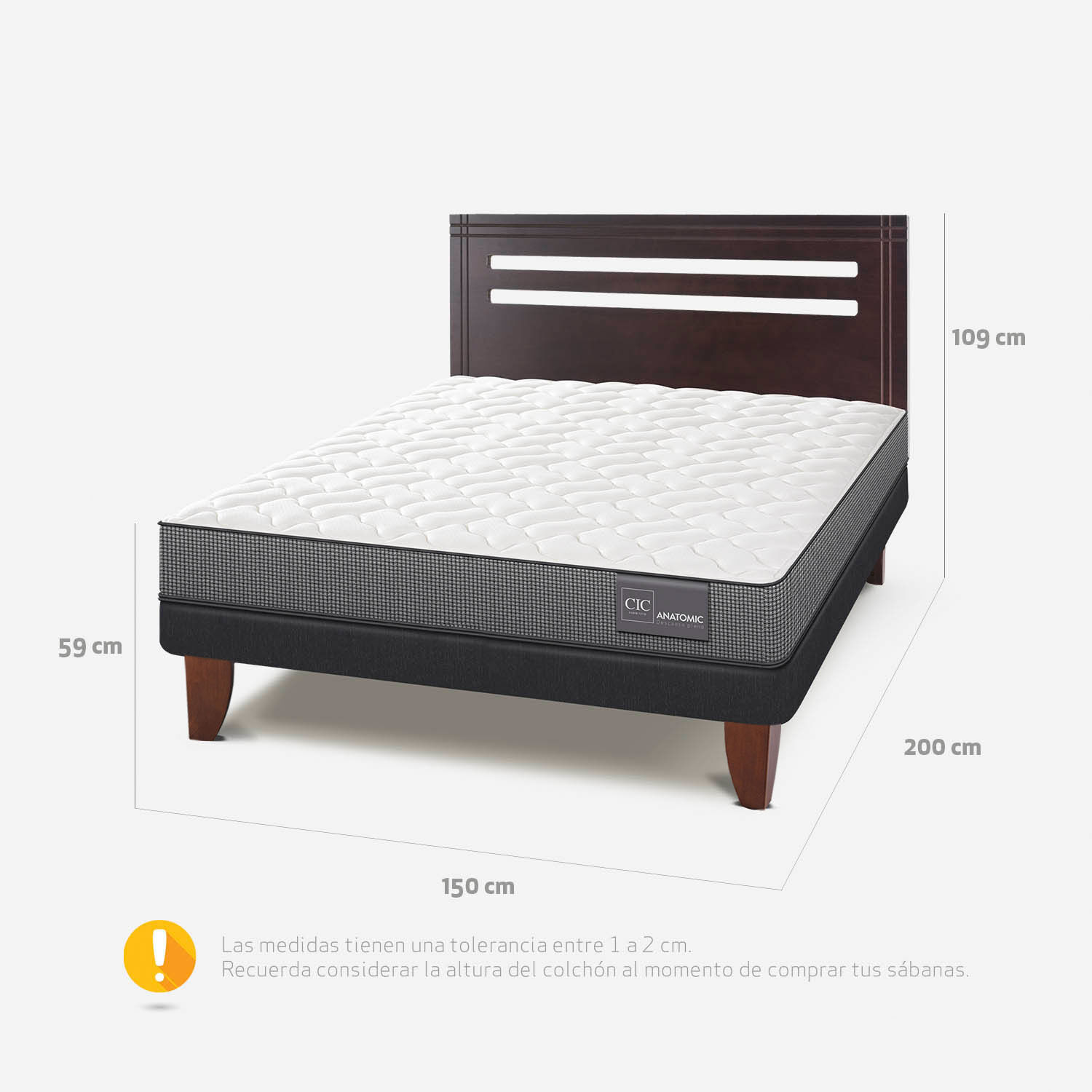 Cama Europea 2 Plazas Anatomic Base Normal + Respaldo M&uacute;nich Chocolate