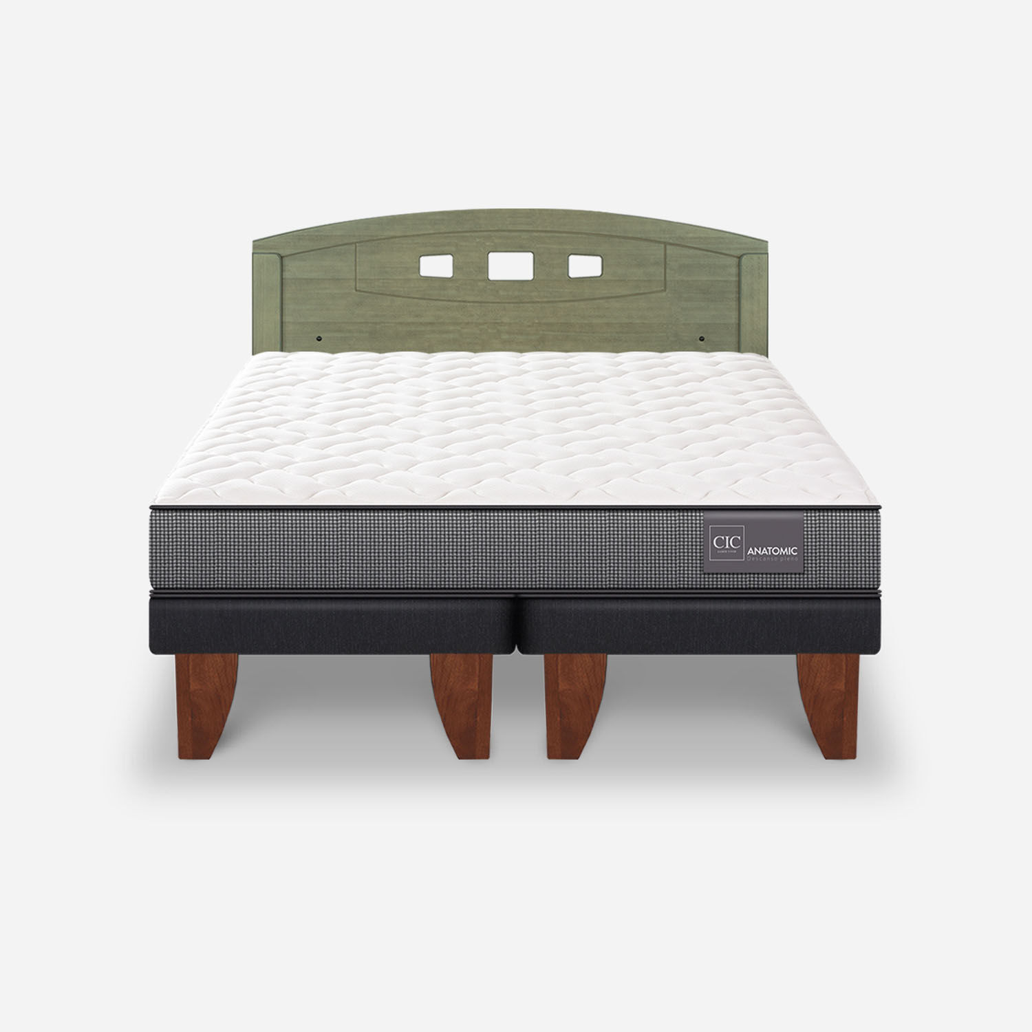 Cama Europea 2 Plazas Anatomic Base Dividida + Respaldo Gales Olivo