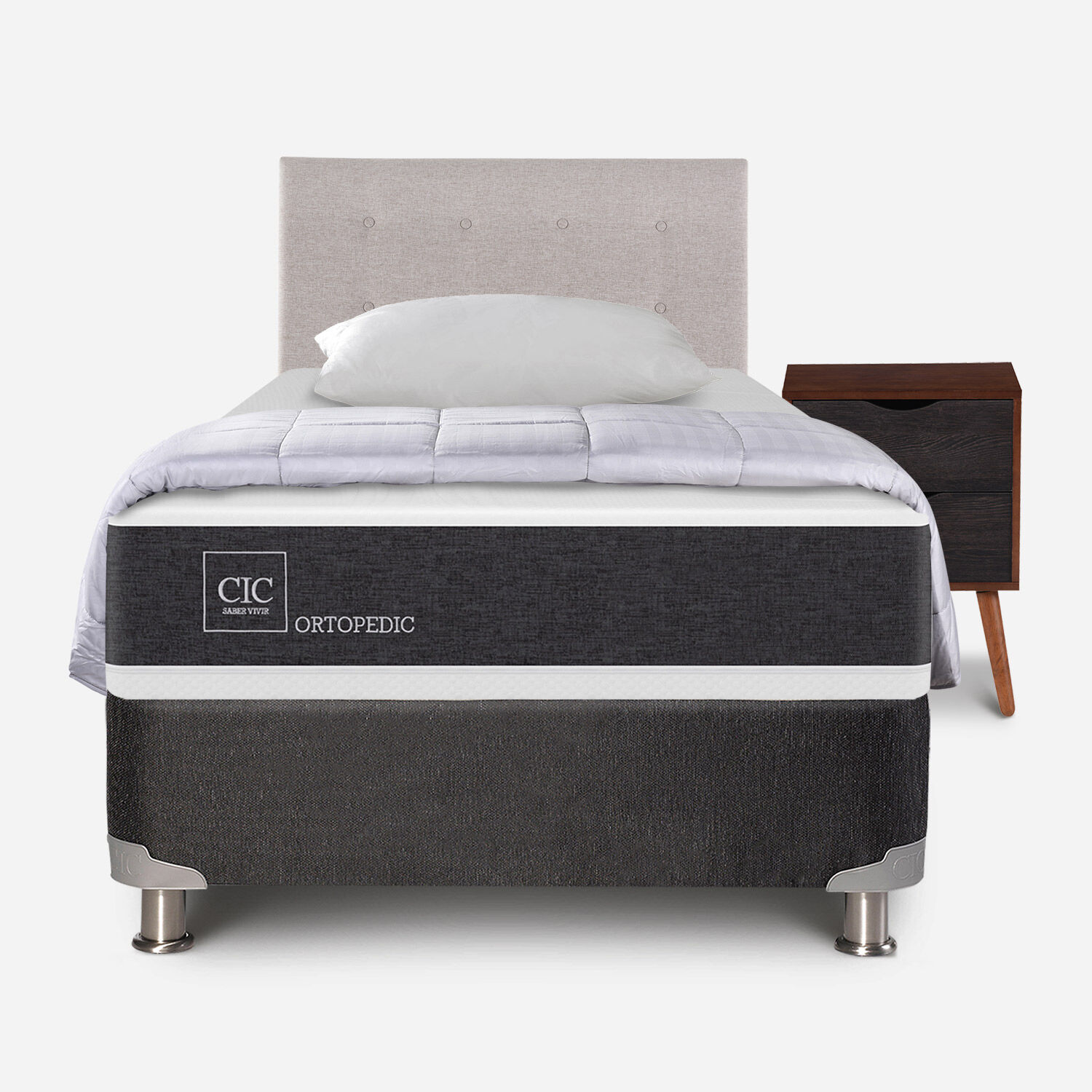 Box Spring 1,5 Plazas Ortopedic 5 Zonas + Almohada + Plum&oacute;n + Set Tigris