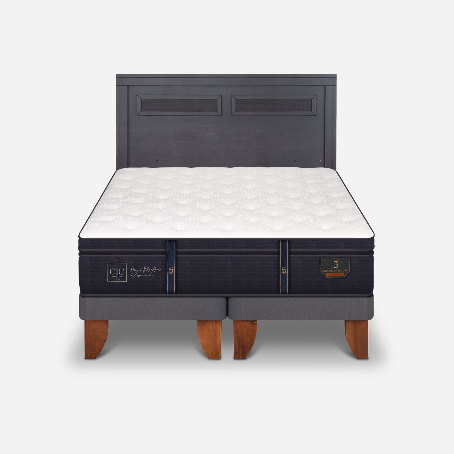 Cama Europea 2 Plazas Grand Premium Base Dividida + Respaldo Mil&aacute;n Negro