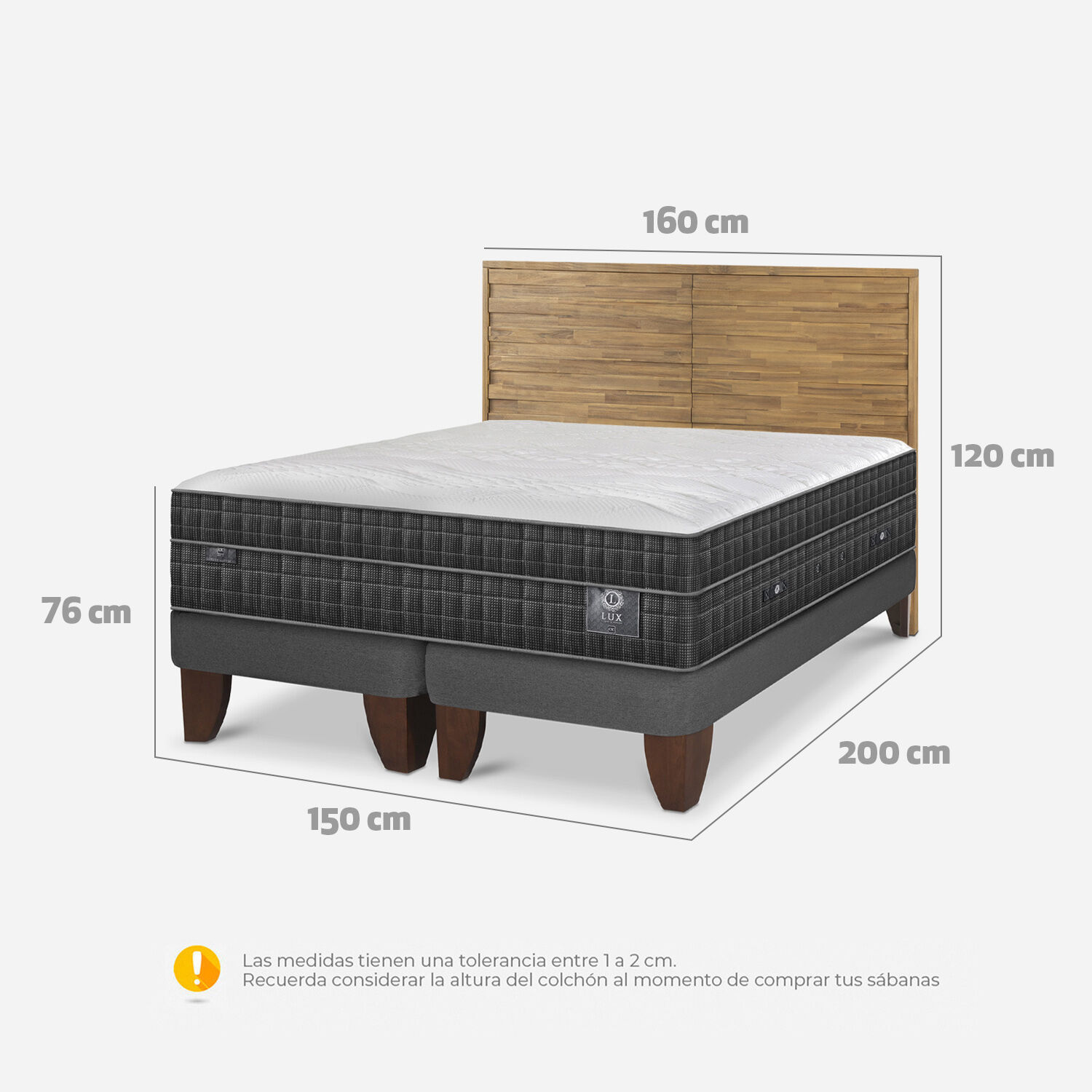 Cama Europea 2 Plazas Lux + Respaldo  Ródano