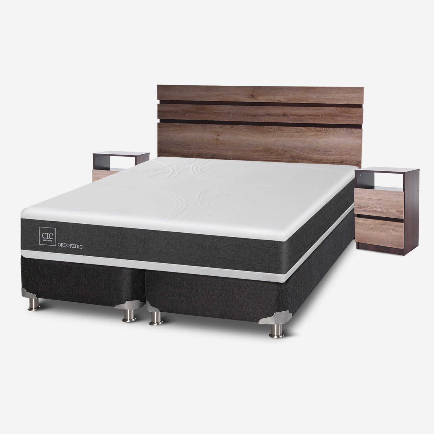 Box Spring 2 Plazas Ortopedic Base Dividida 5 Zonas + Set Ares