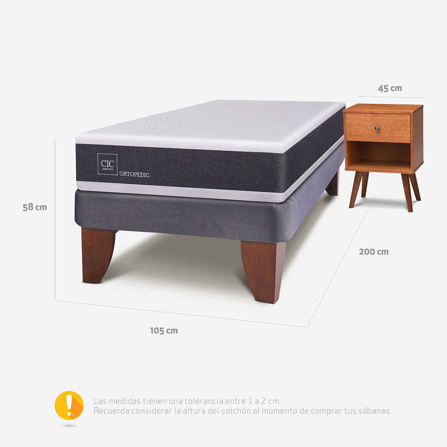 Cama Europea 1,5 Plazas Ortopedic + Velador Gales Caramel
