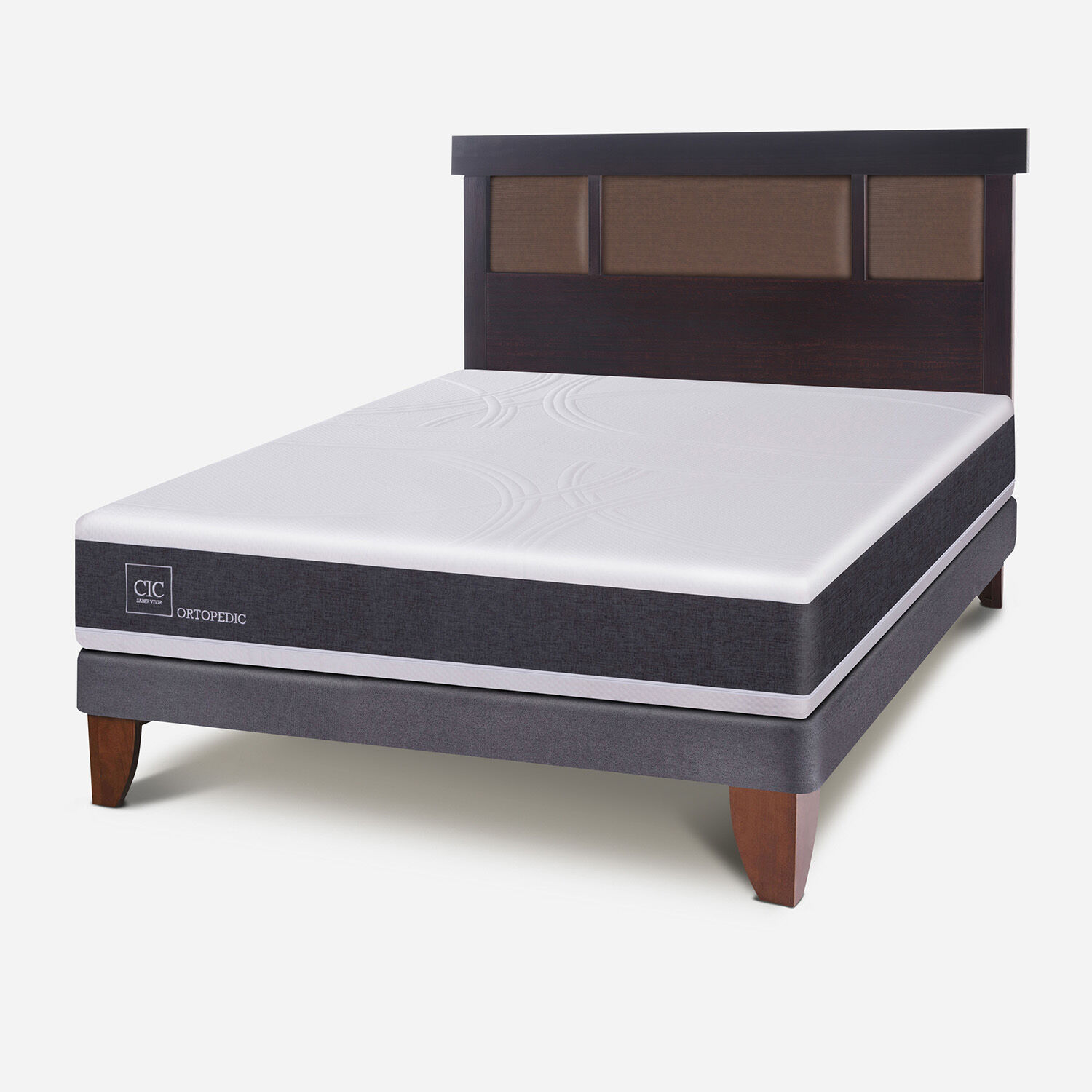 Cama Europea 2 Plazas Base Normal Ortopedic + Respaldo Dublín Choc