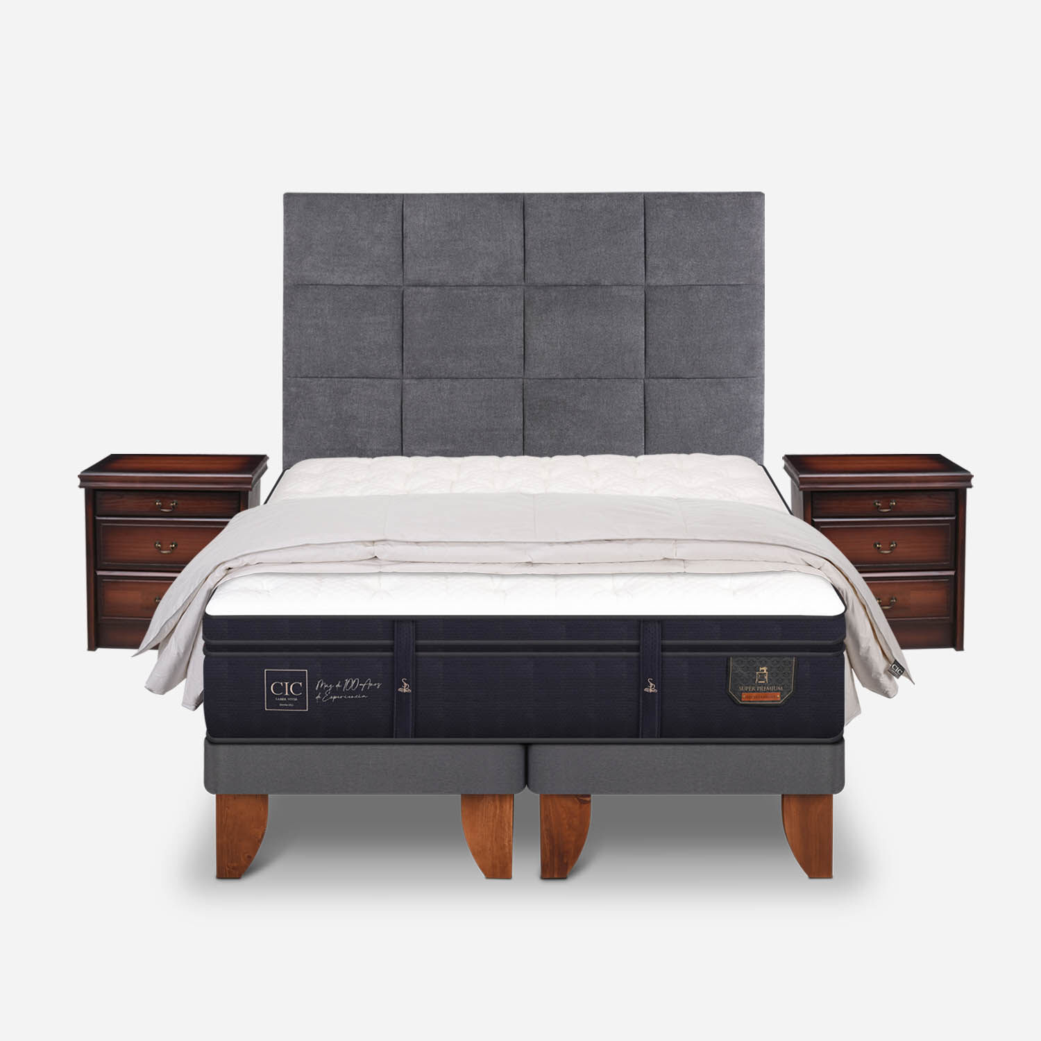 Cama Europea 2 Plazas Base Dividida Super Premium + Set Támesis + Almohadas 100% Pluma de Ganso