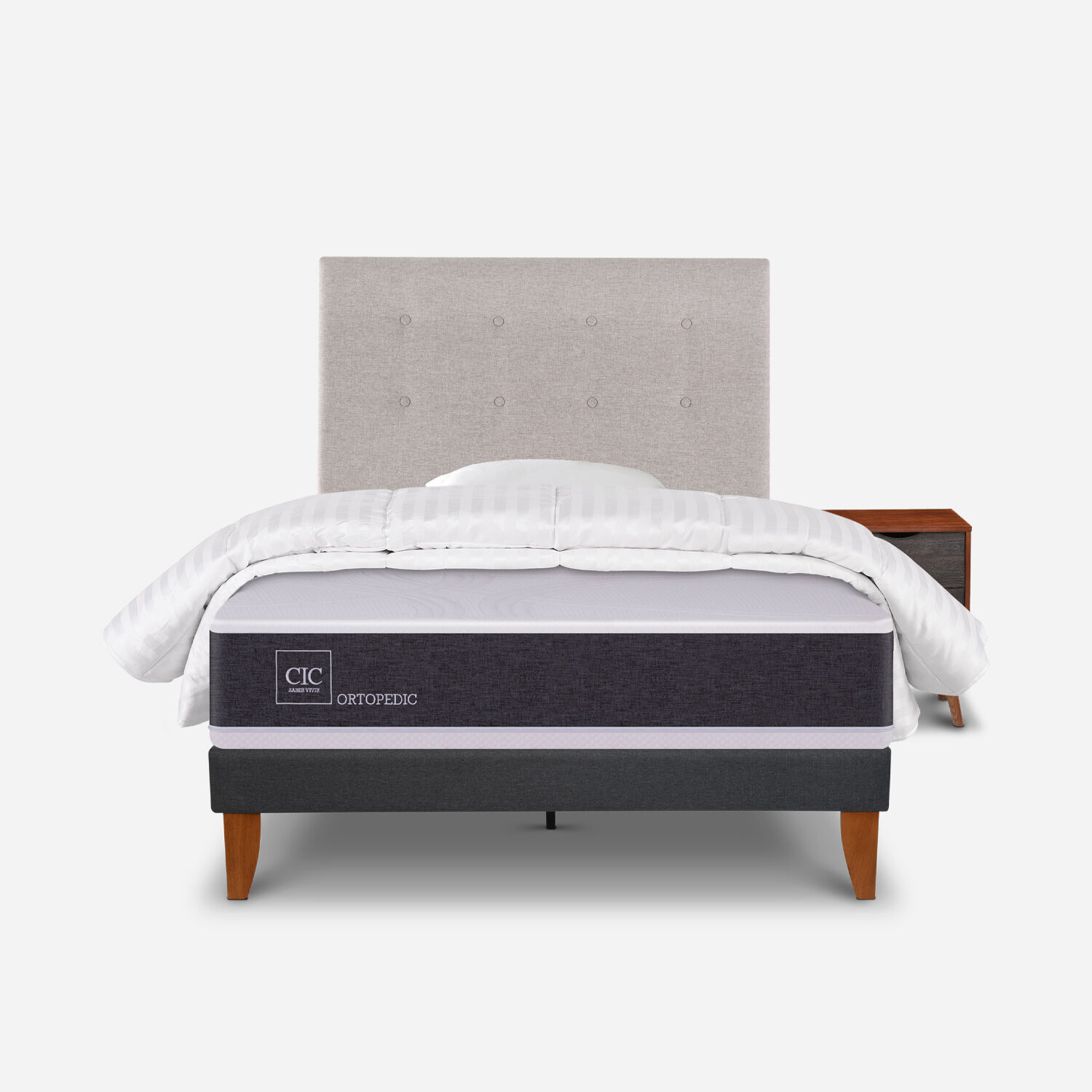 Cama Europea Curve 1,5 Plazas Ortopedic + Set Tigris + Almohada + Plum&oacute;n